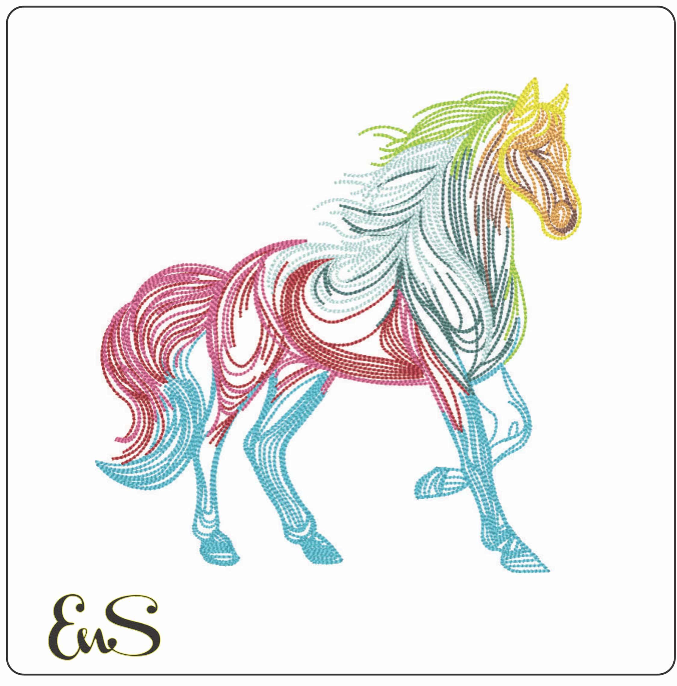 Line Art Color Horse- Elegant embroidery design file - instant download