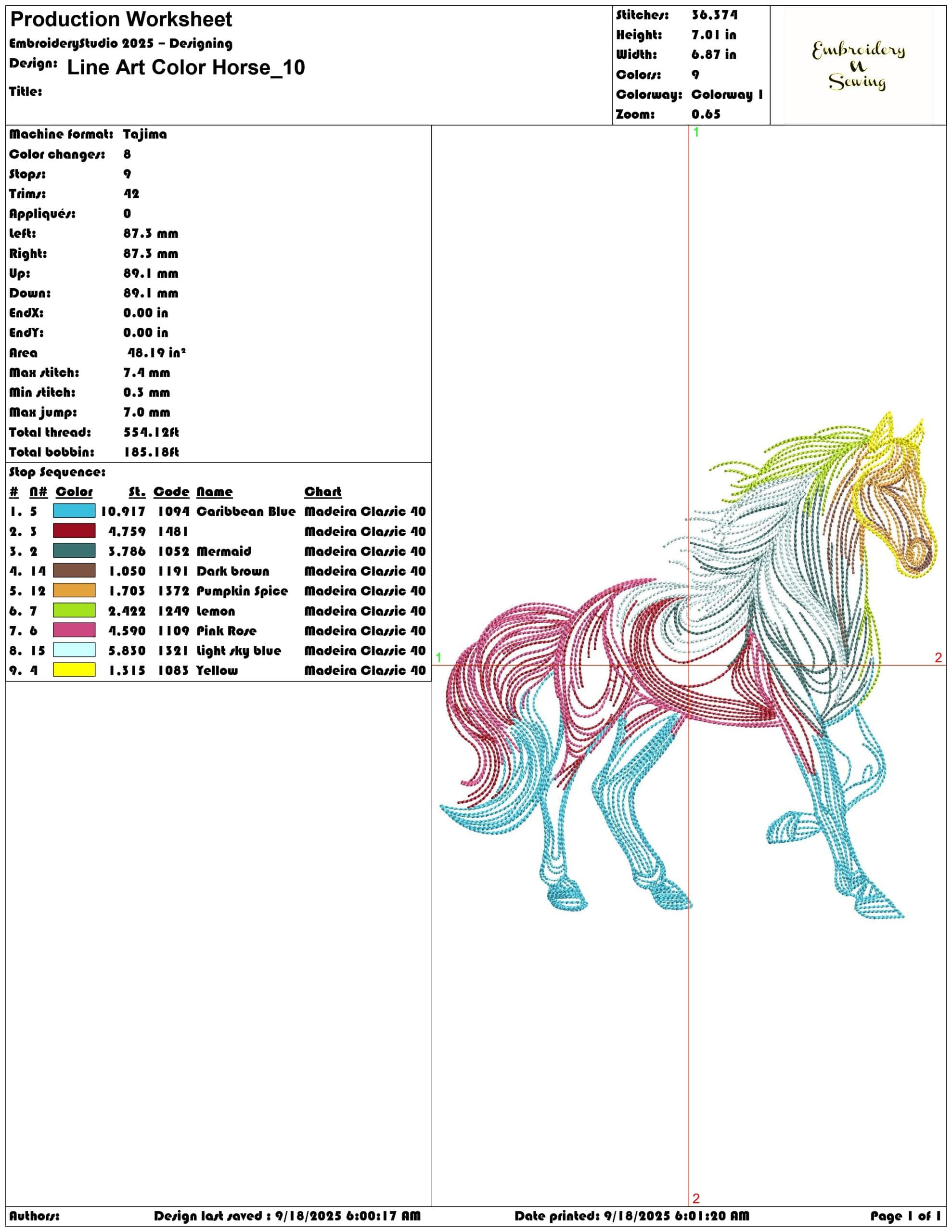 Line Art Color Horse- Elegant embroidery design file - instant download — view 3