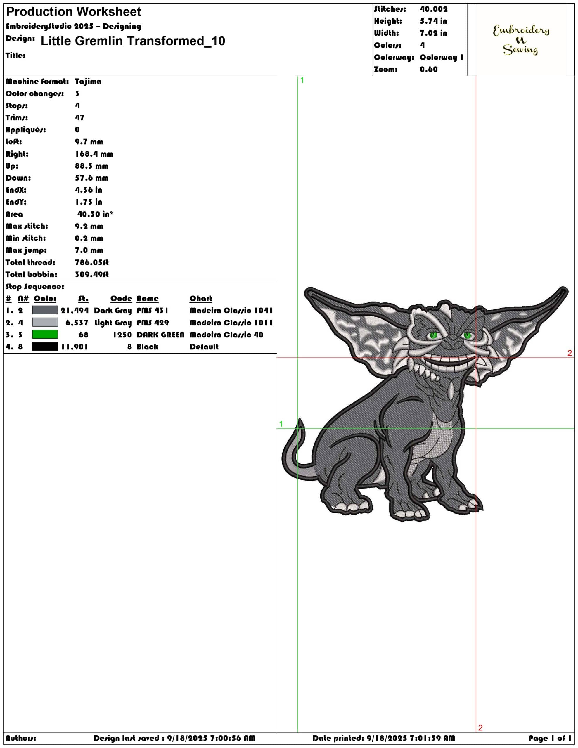 Little Gremlin Transformed- Elegant embroidery design file - instant download — view 3