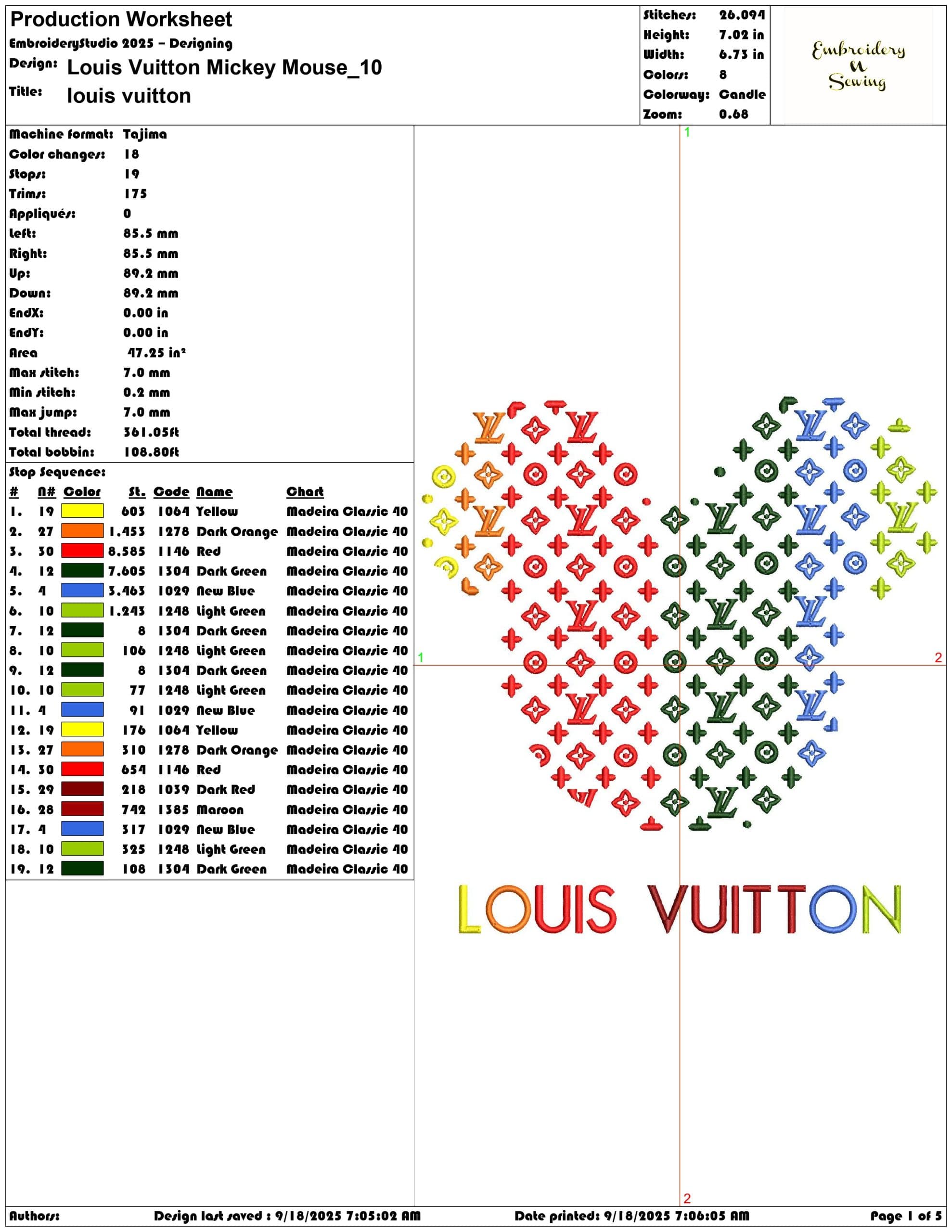 Louis Vuitton Mickey Mouse- Elegant embroidery design file - instant download — view 3