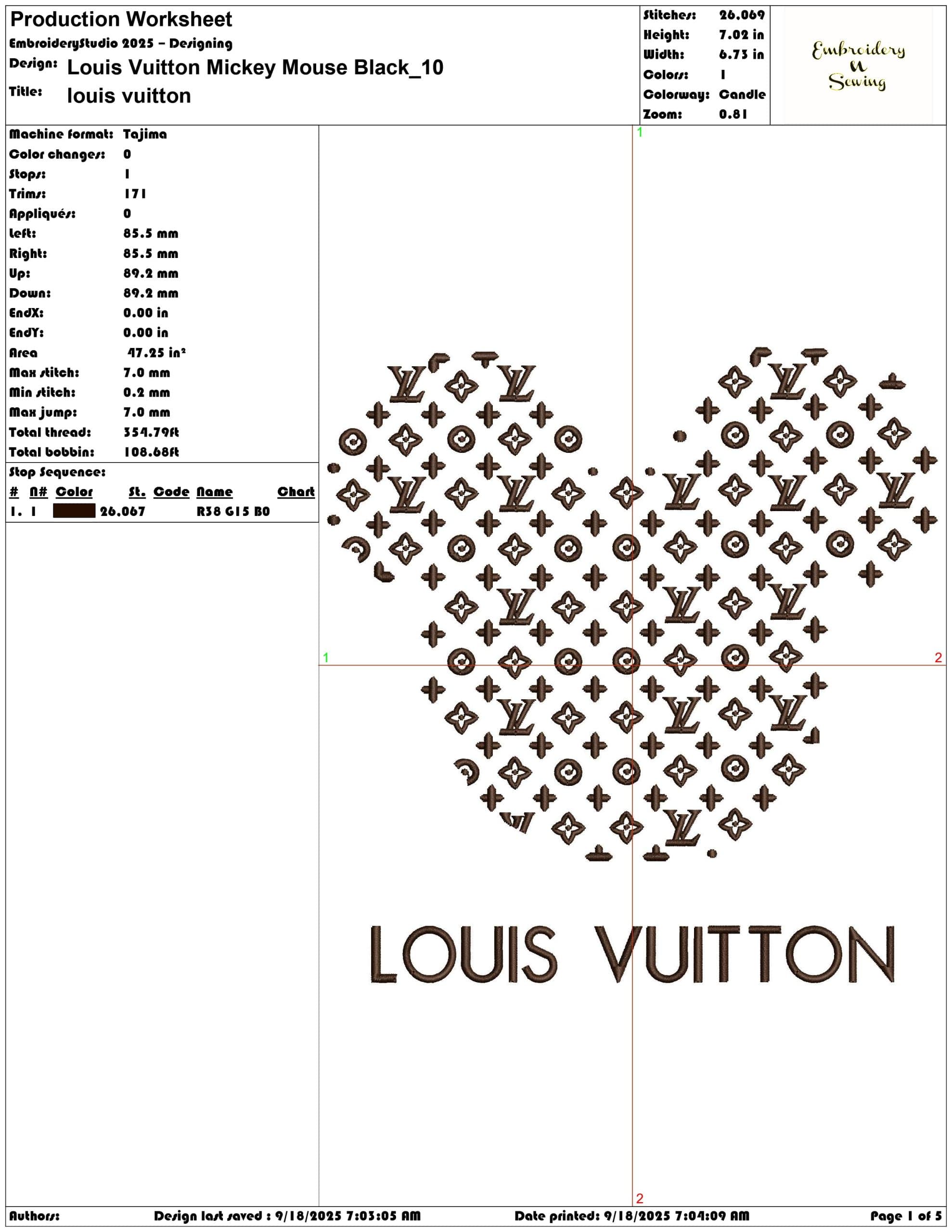 Louis Vuitton Mickey Mouse Black- Elegant embroidery design file - instant download — view 3