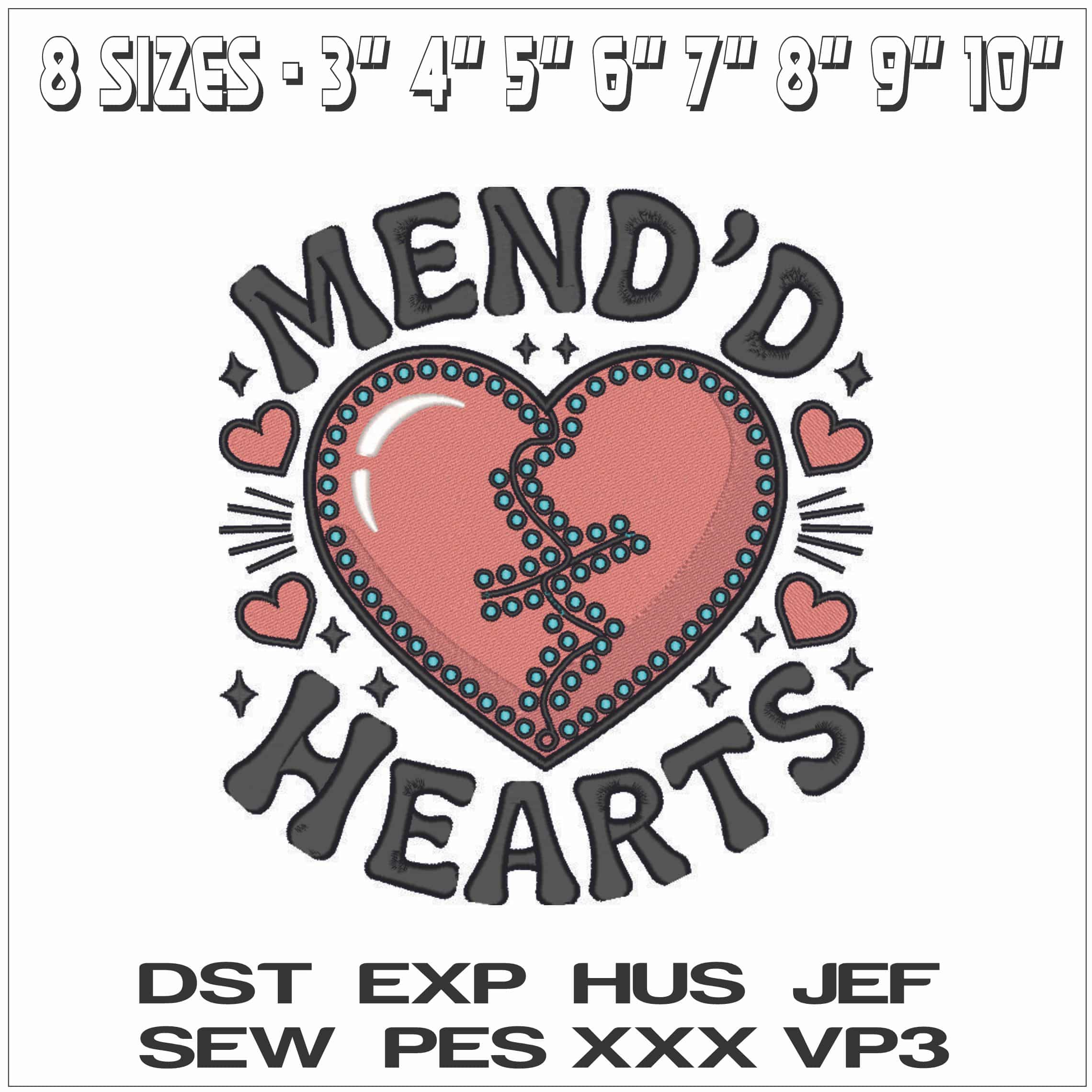 Mended a Broken Heart- Elegant embroidery design file - instant download — view 2