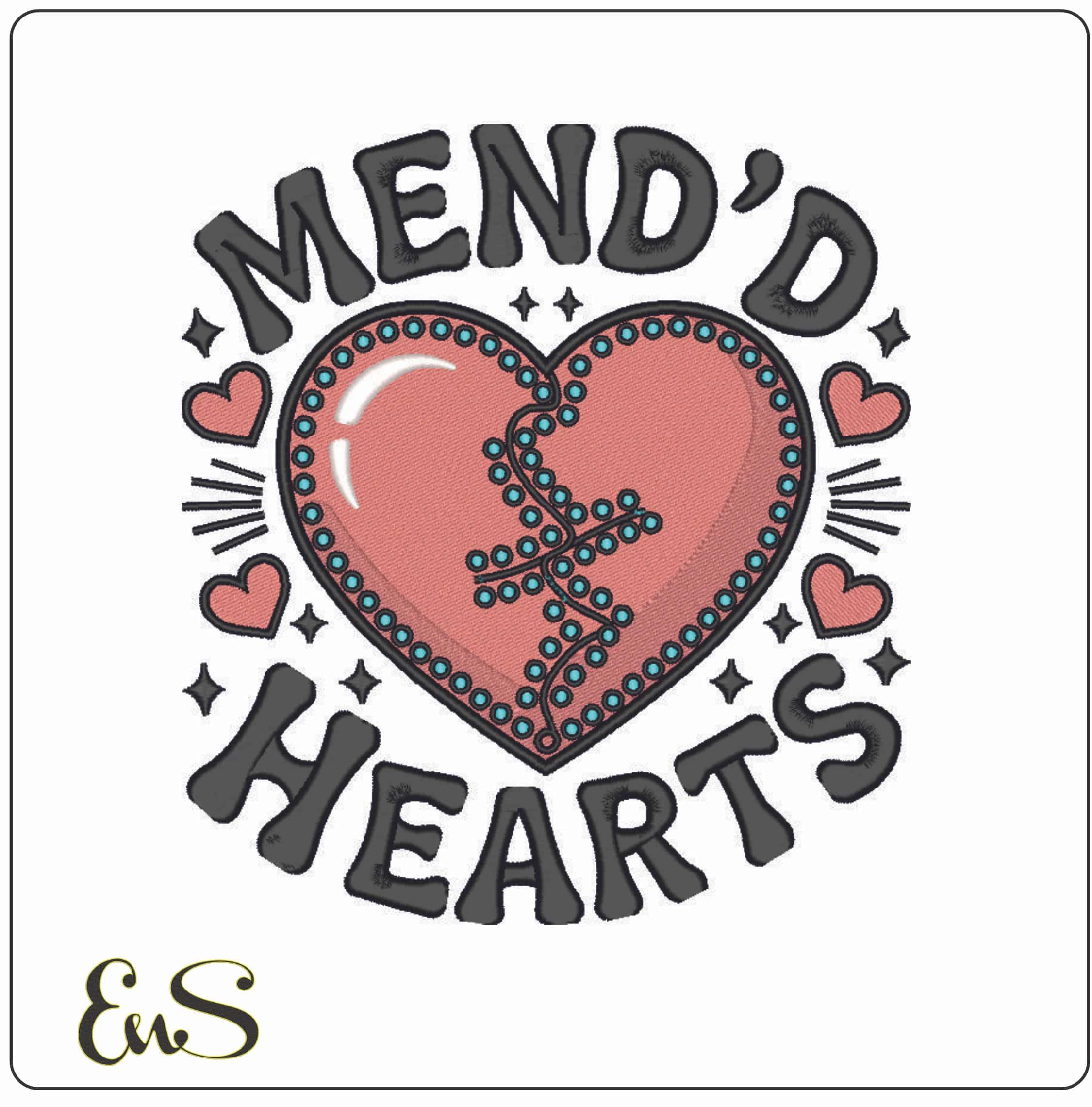 Mended a Broken Heart- Elegant embroidery design file - instant download
