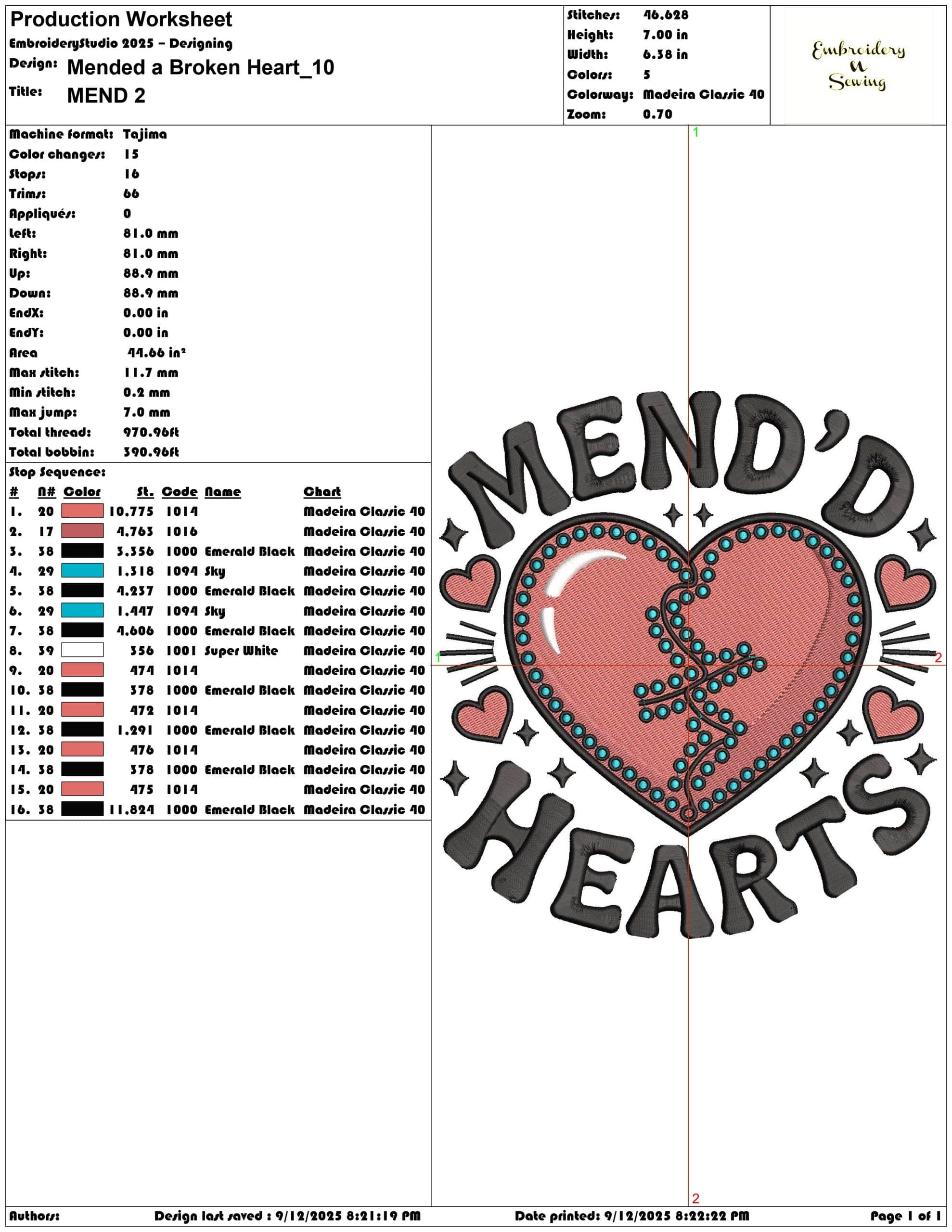 Mended a Broken Heart- Elegant embroidery design file - instant download — view 3