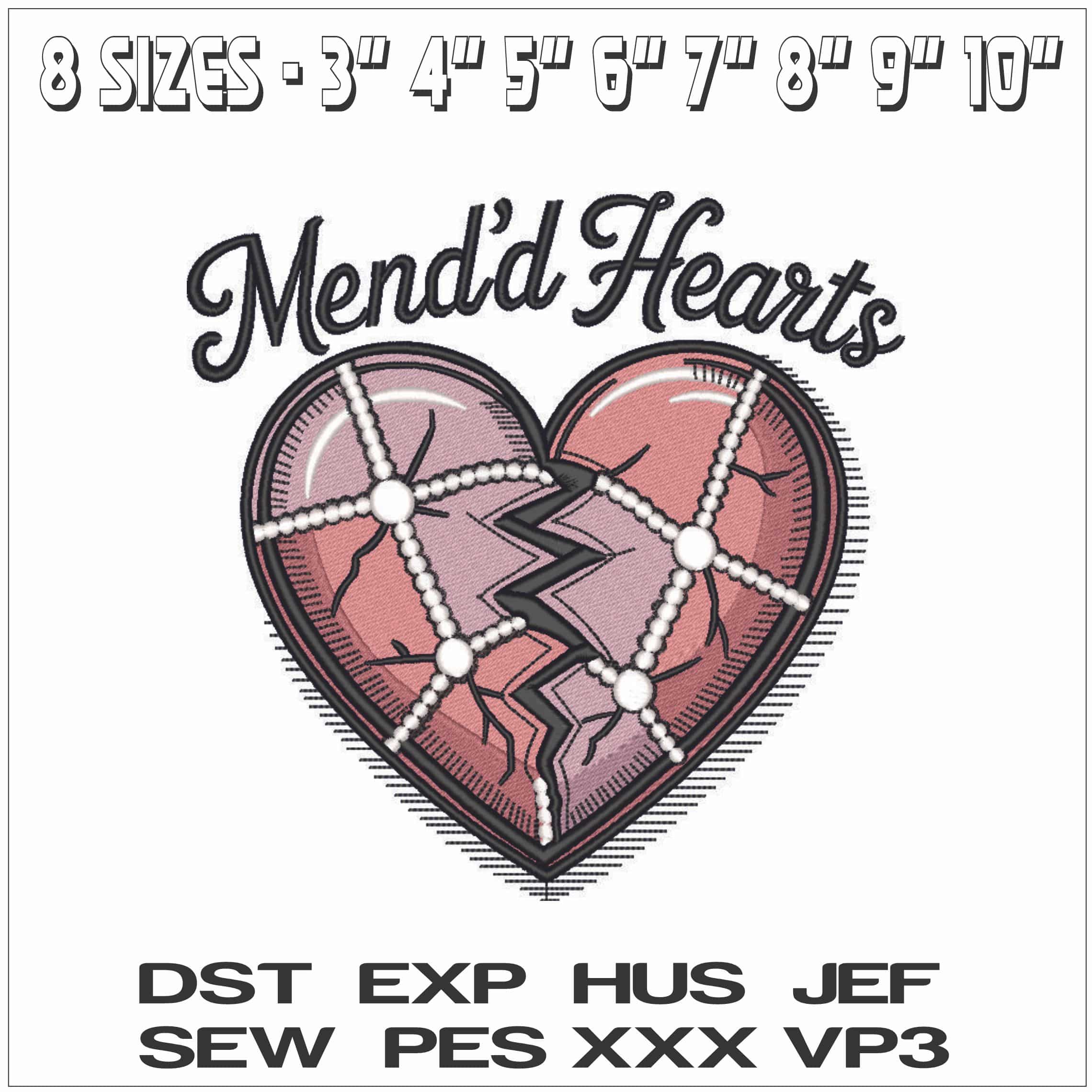 Mended Heart- Elegant embroidery design file - instant download — view 2