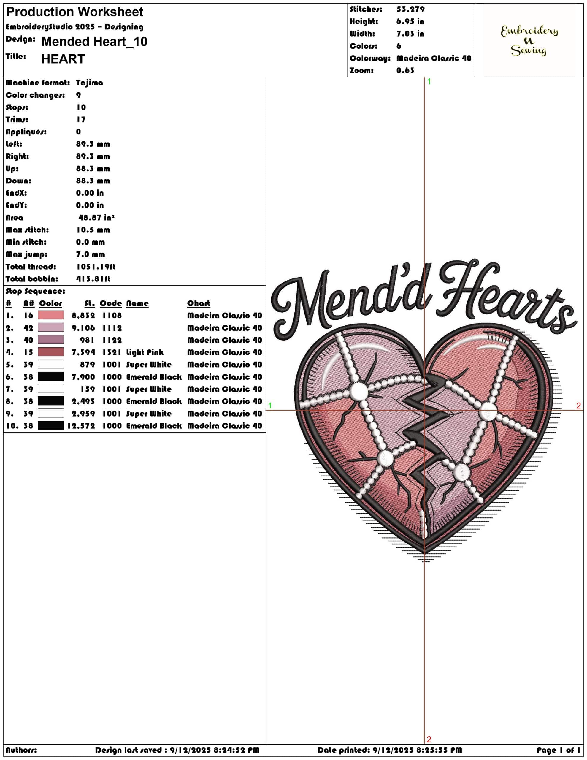 Mended Heart- Elegant embroidery design file - instant download — view 3