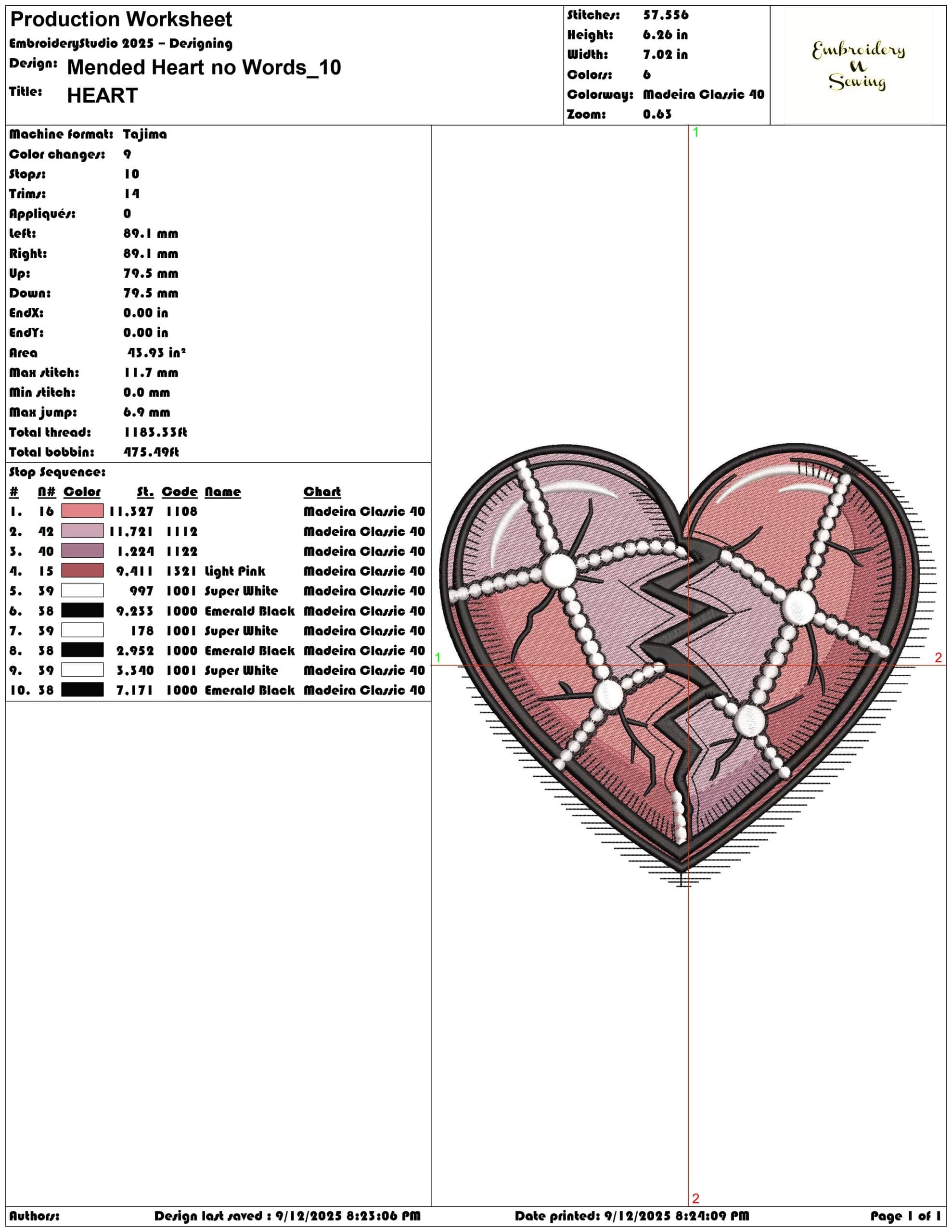 Mended Heart no Words- Elegant embroidery design file - instant download — view 3