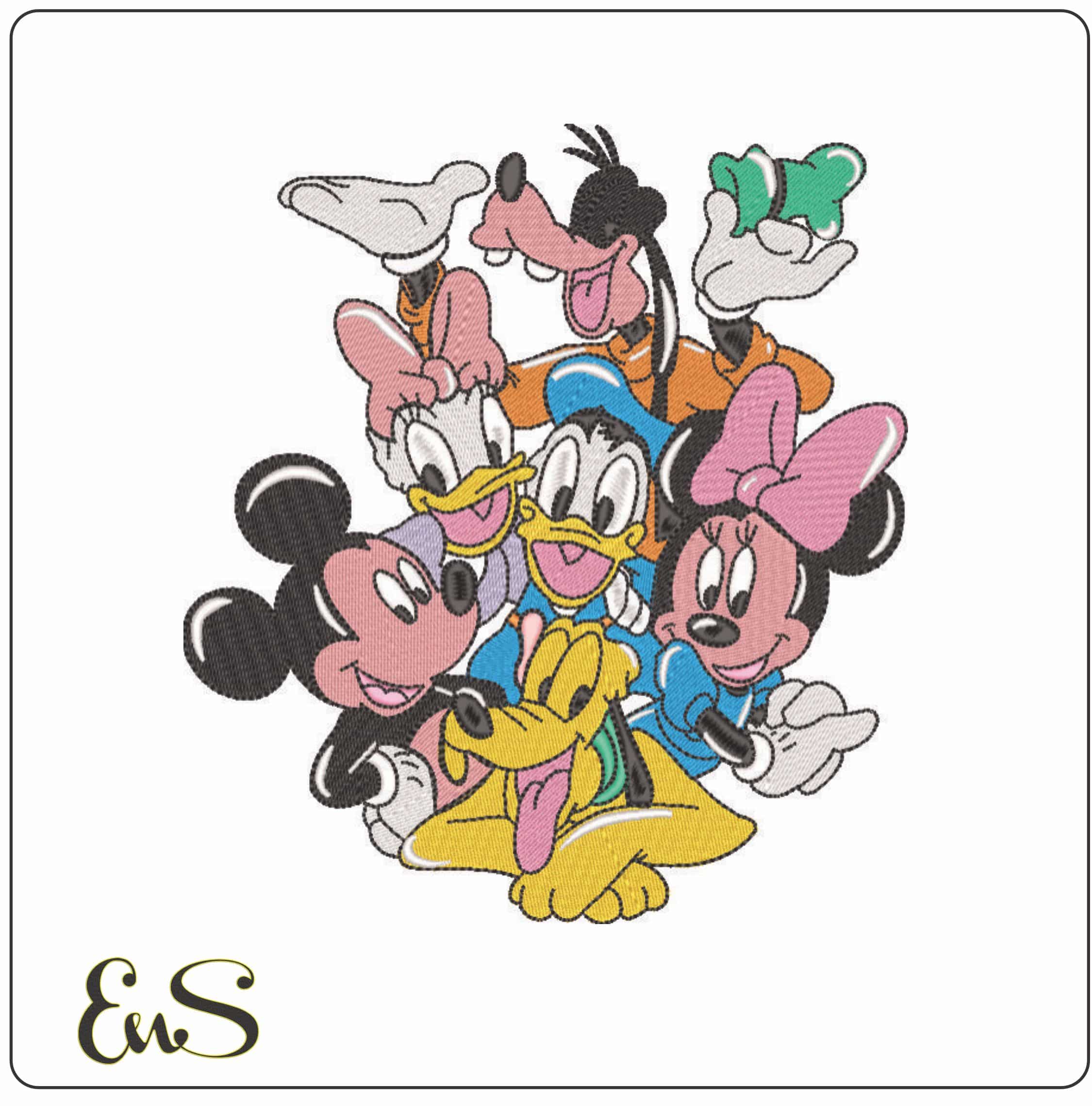 Mickey Mouse Donald Pluto Goofy- Elegant embroidery design file - instant download