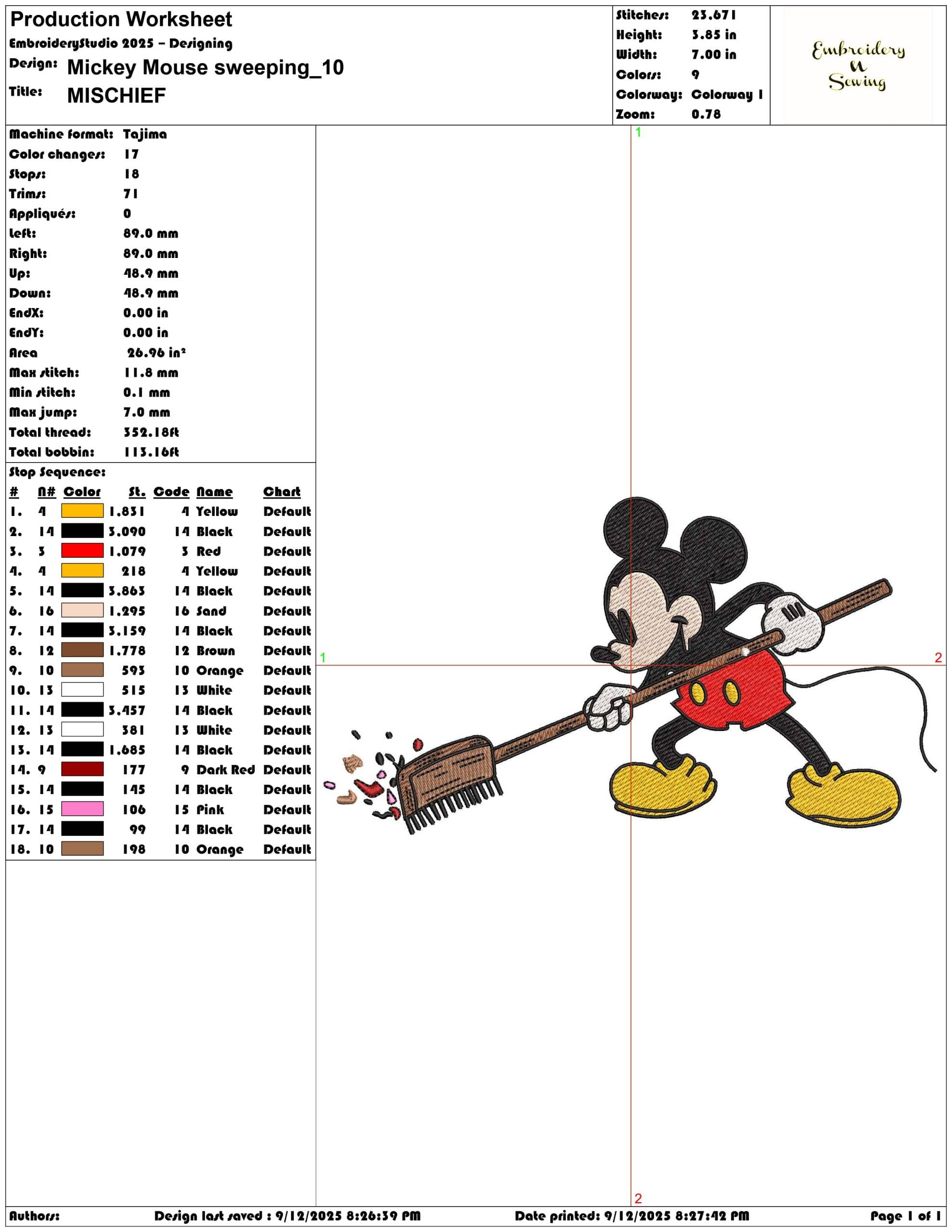 Mickey Mouse sweeping- Elegant embroidery design file - instant download — view 3