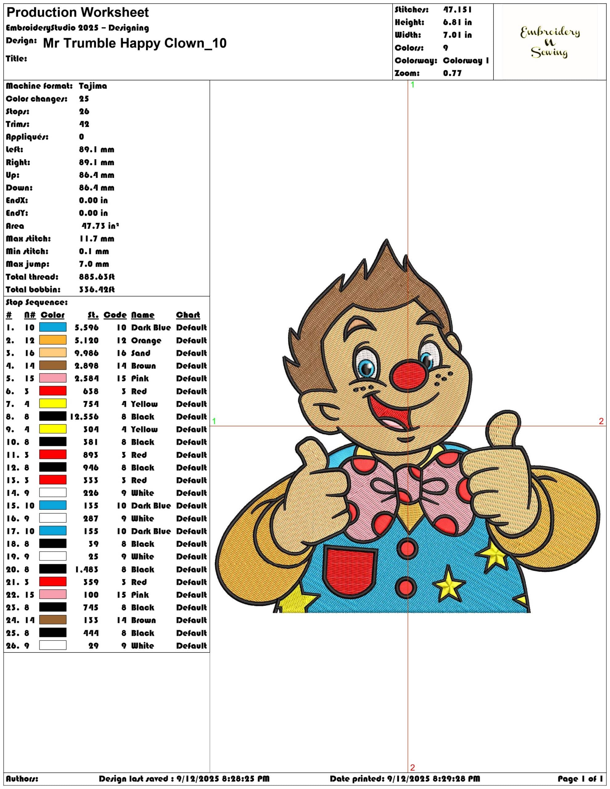 Mr Trumble Happy Clown- Elegant embroidery design file - instant download — view 3