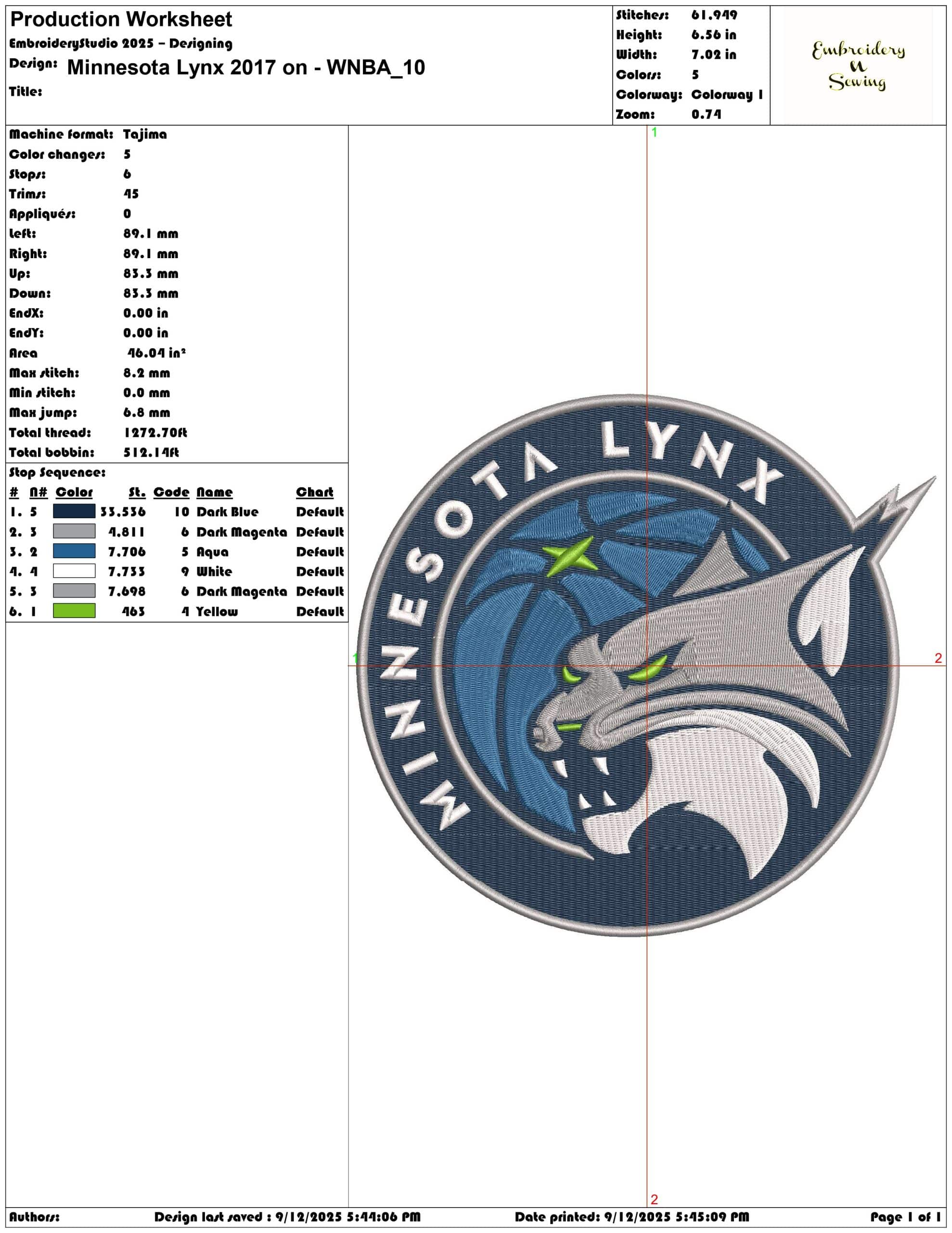 Minnesota Lynx 2017 on - WNBA- Elegant embroidery design file - instant download — view 3