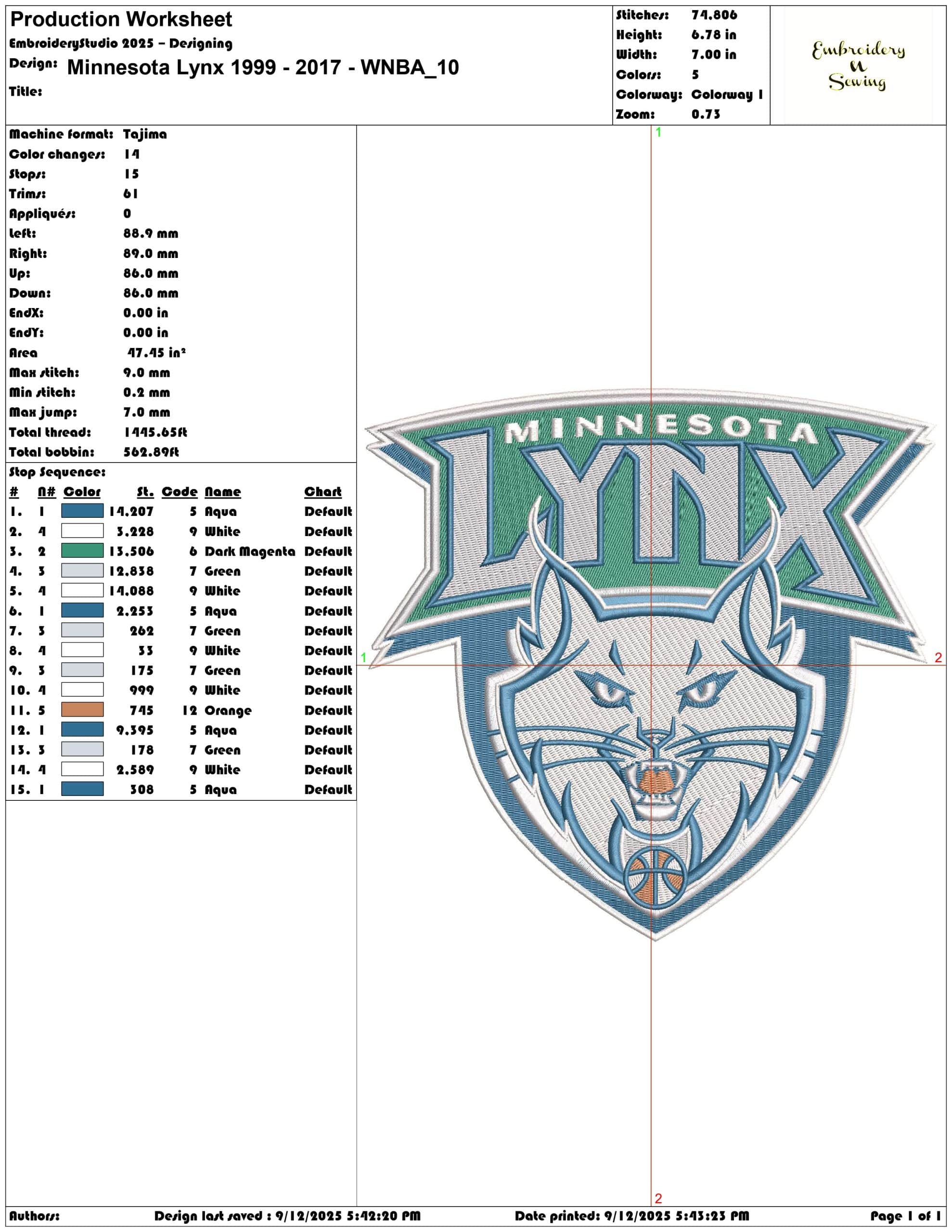 Minnesota Lynx 1999 - 2017 - WNBA- Elegant embroidery design file - instant download — view 3