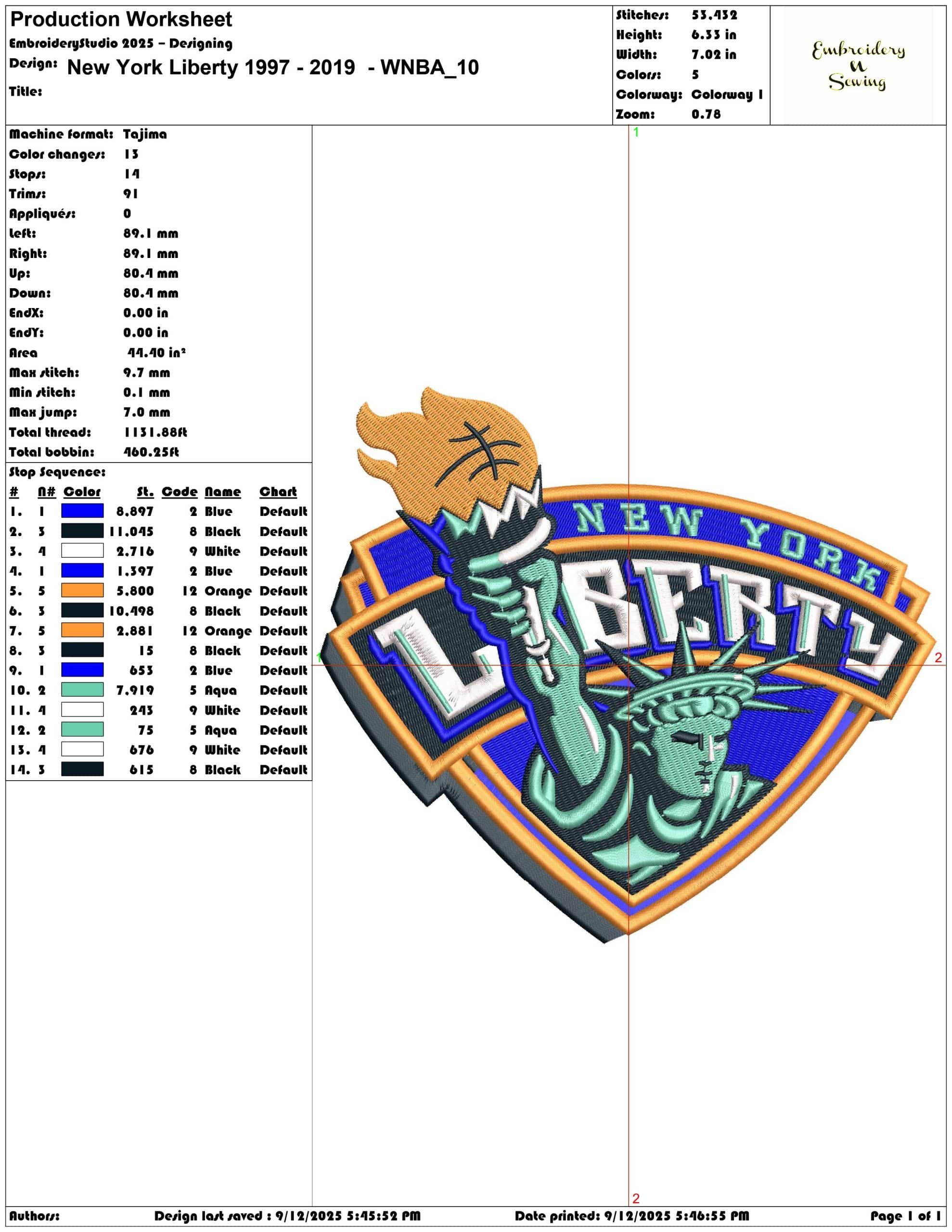 New York Liberty 1997 - 2019  - WNBA- Elegant embroidery design file - instant download — view 3