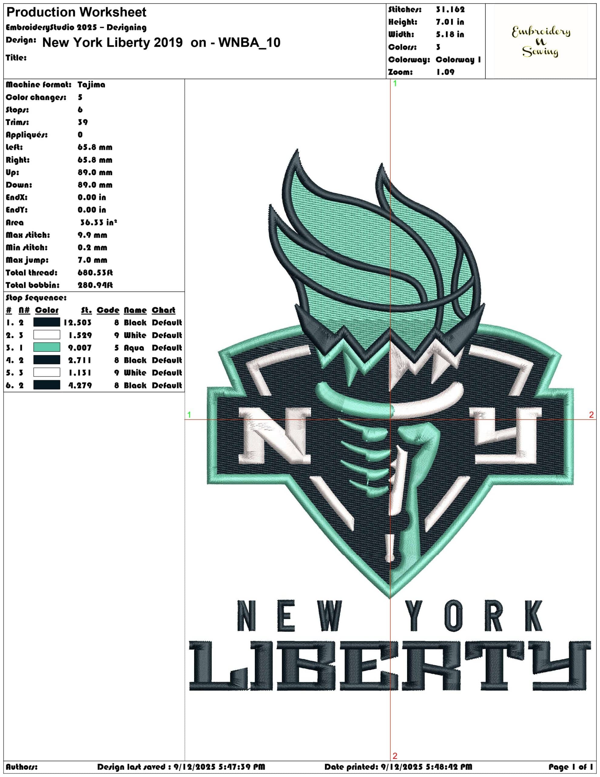 New York Liberty 2019  on - WNBA- Elegant embroidery design file - instant download — view 3