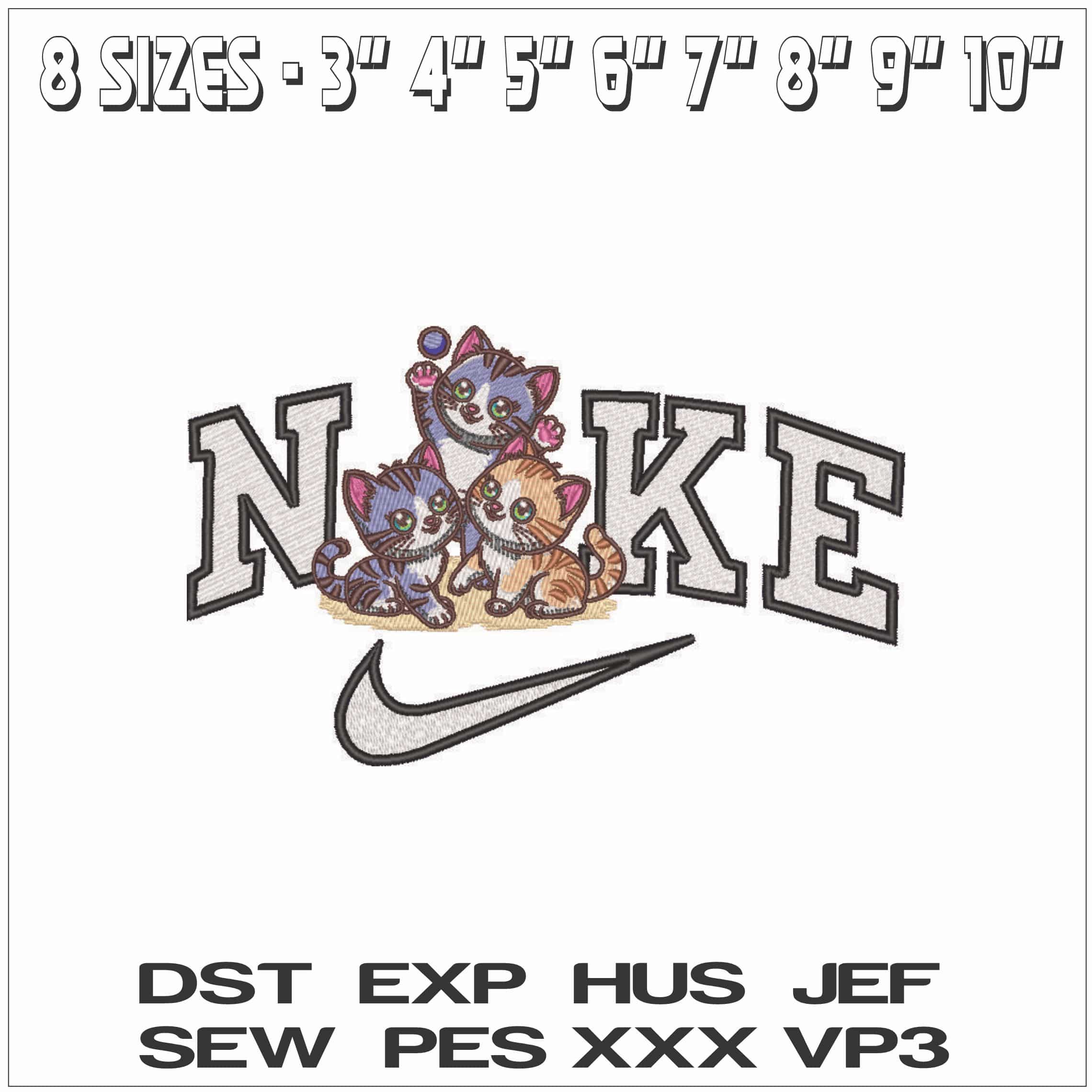 Nike 3 Kittens playing with Ball- Elegant embroidery design file - instant download — view 2