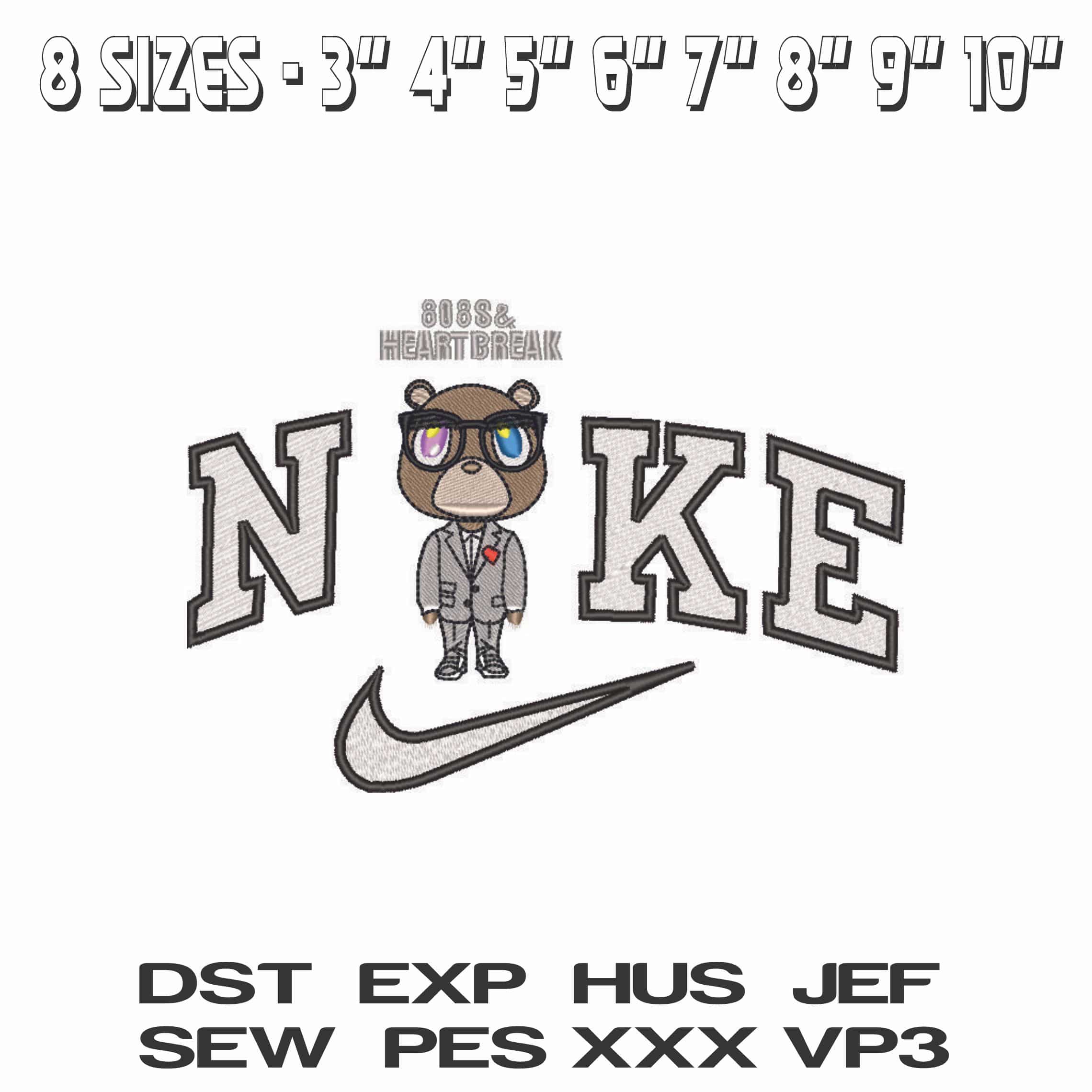 Nike 808s Heartbreak - Kanye West Yeeze Designs- Elegant embroidery design file - instant download — view 2