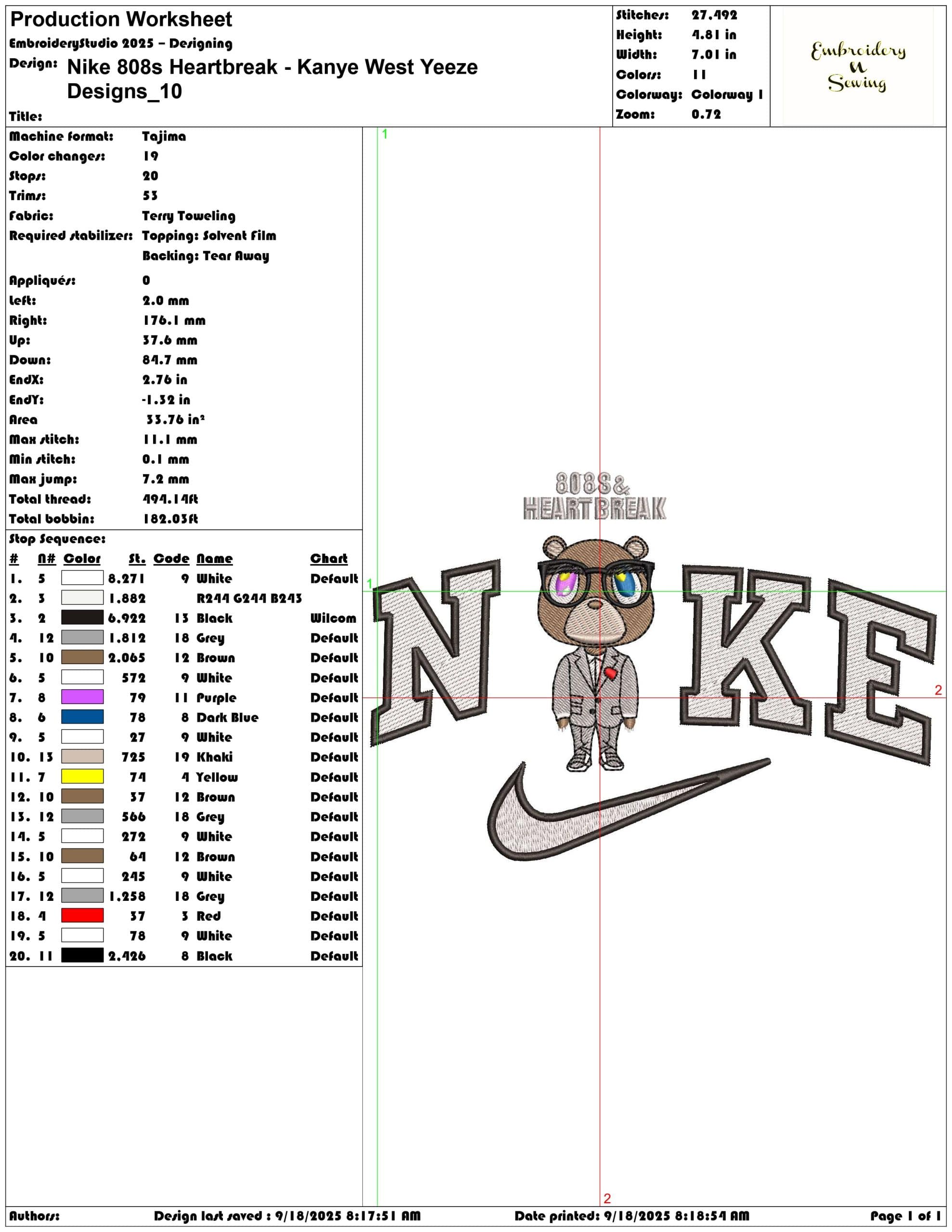 Nike 808s Heartbreak - Kanye West Yeeze Designs- Elegant embroidery design file - instant download — view 3