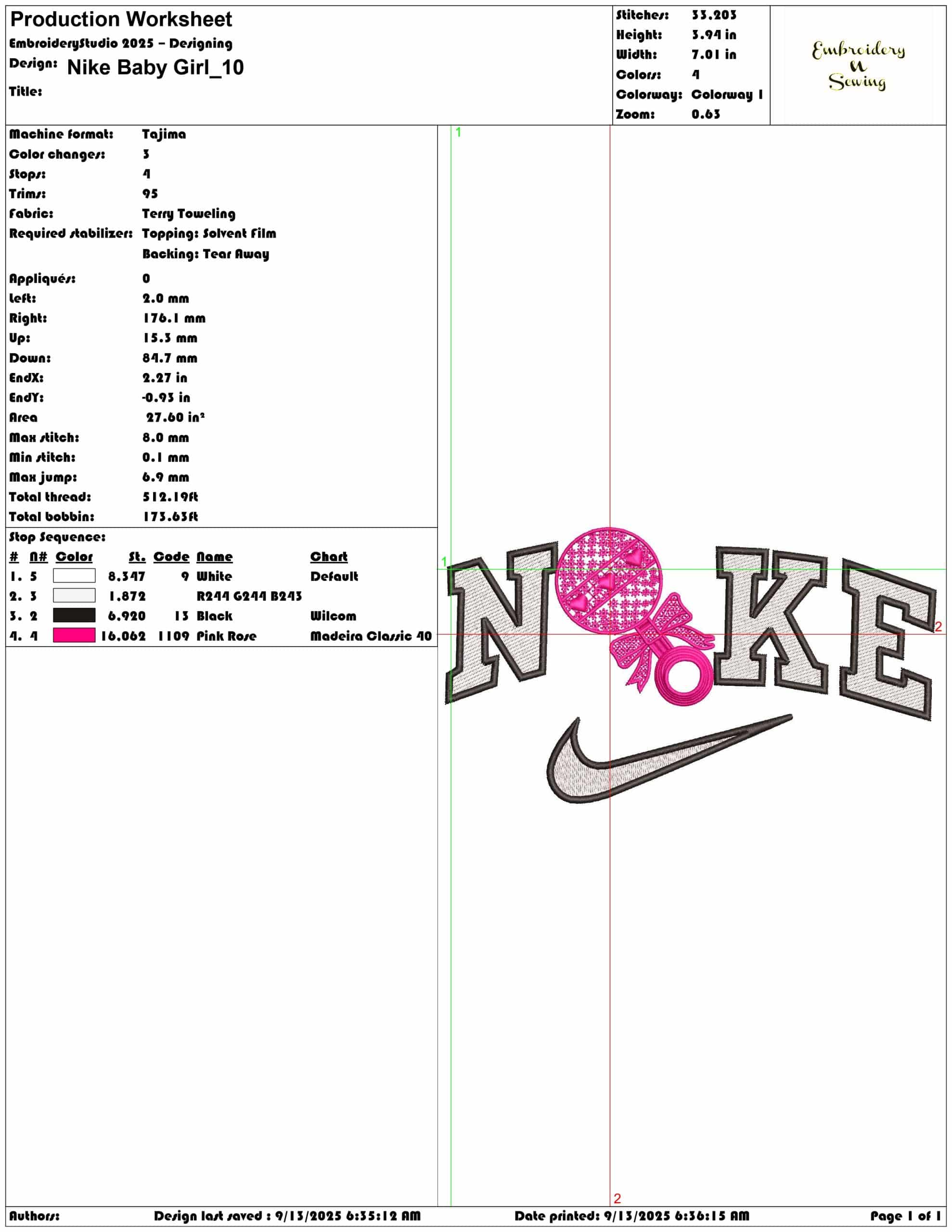 Nike Baby Girl- Elegant embroidery design file - instant download — view 3