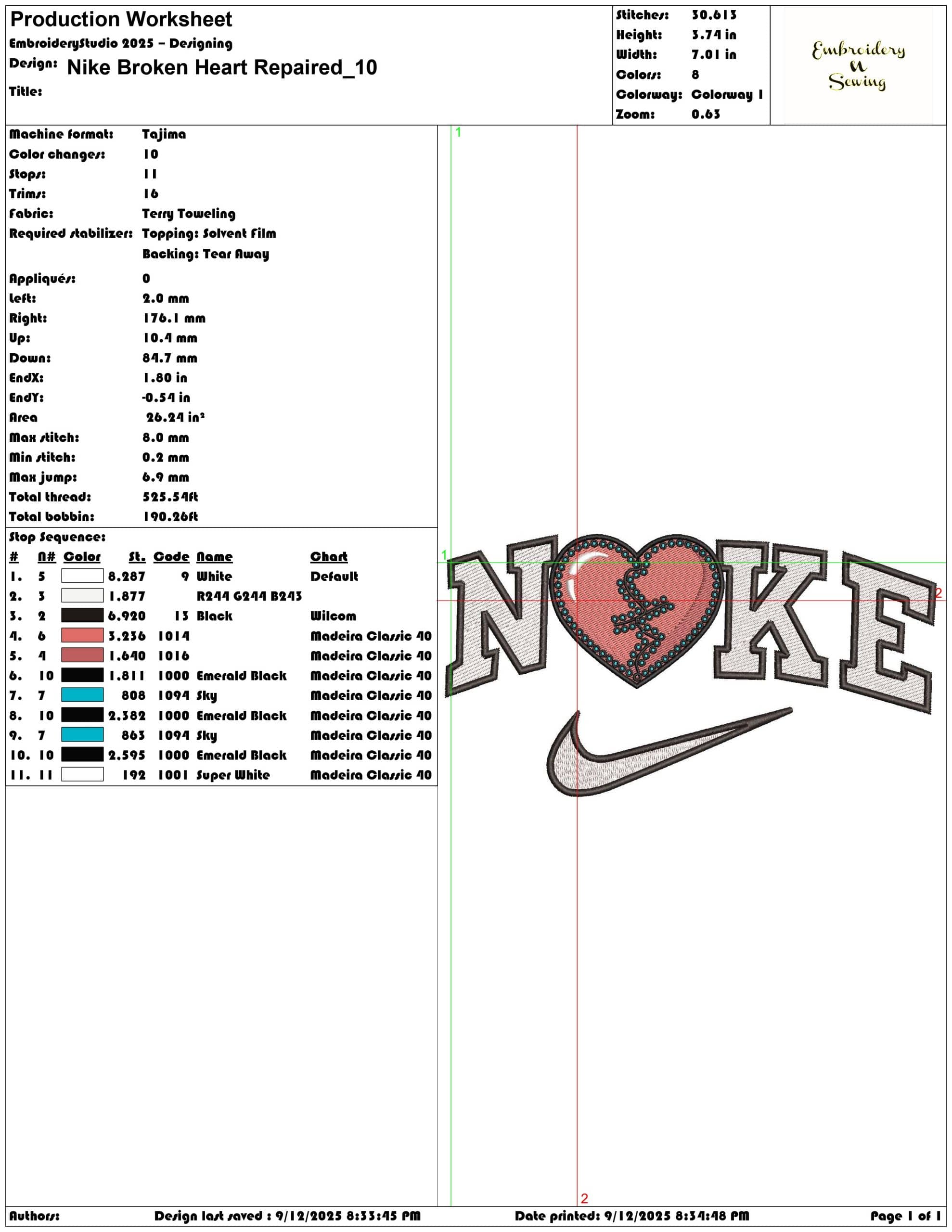 Nike Broken Heart Repaired- Elegant embroidery design file - instant download — view 3