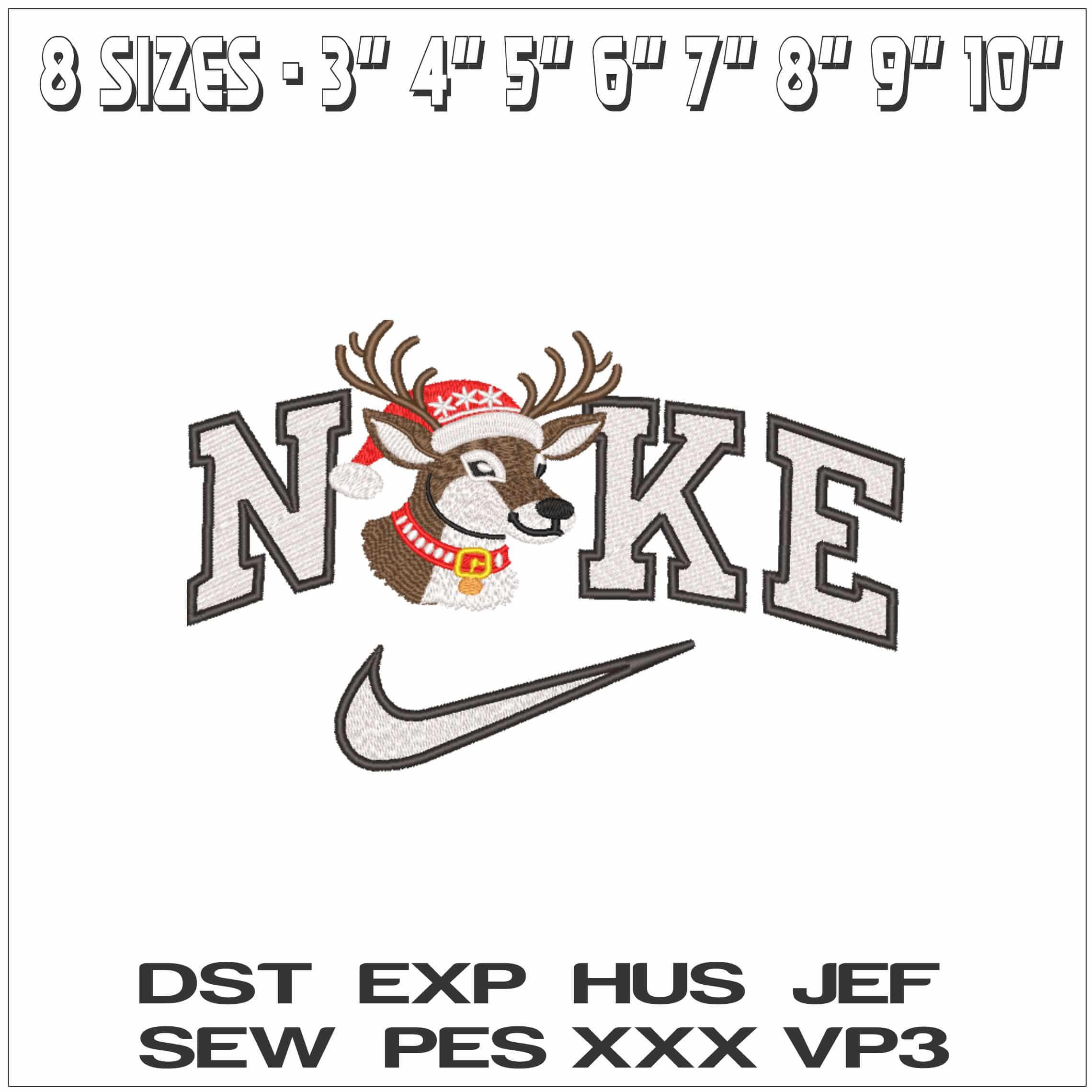 Nike Christmas Reindeer head- Elegant embroidery design file - instant download — view 2