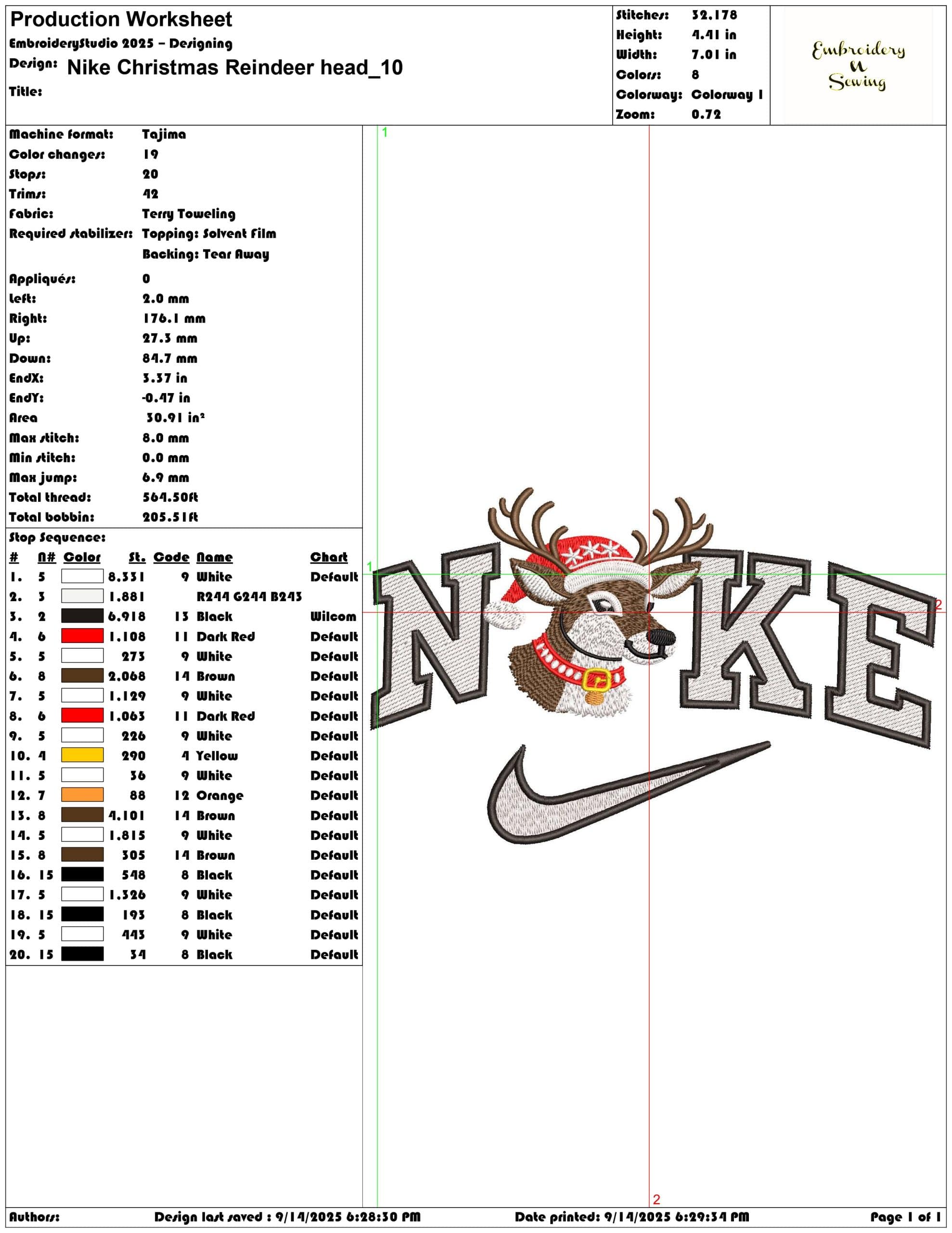 Nike Christmas Reindeer head- Elegant embroidery design file - instant download — view 3