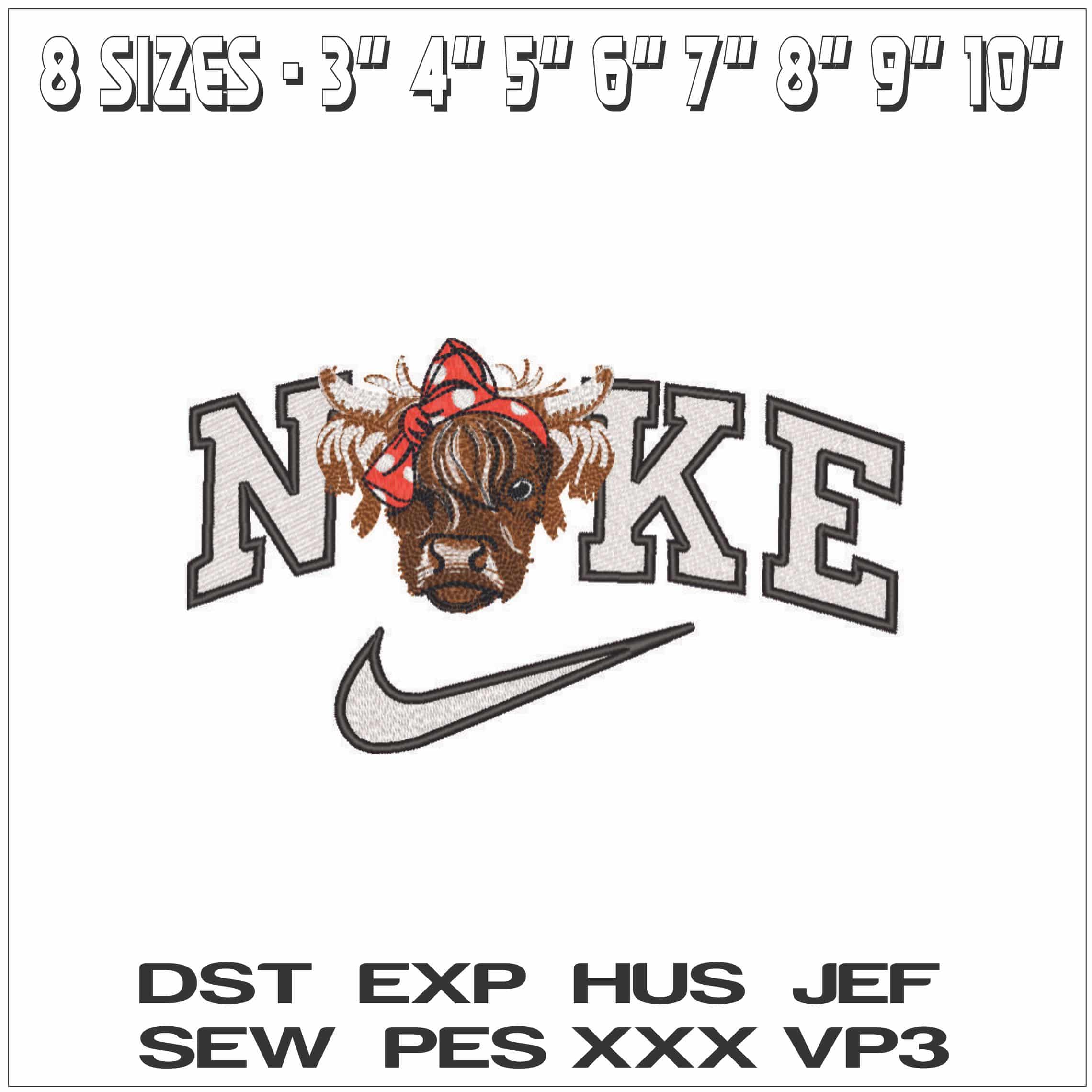 Nike Cow Face with Red Bow- Elegant embroidery design file - instant download — view 2