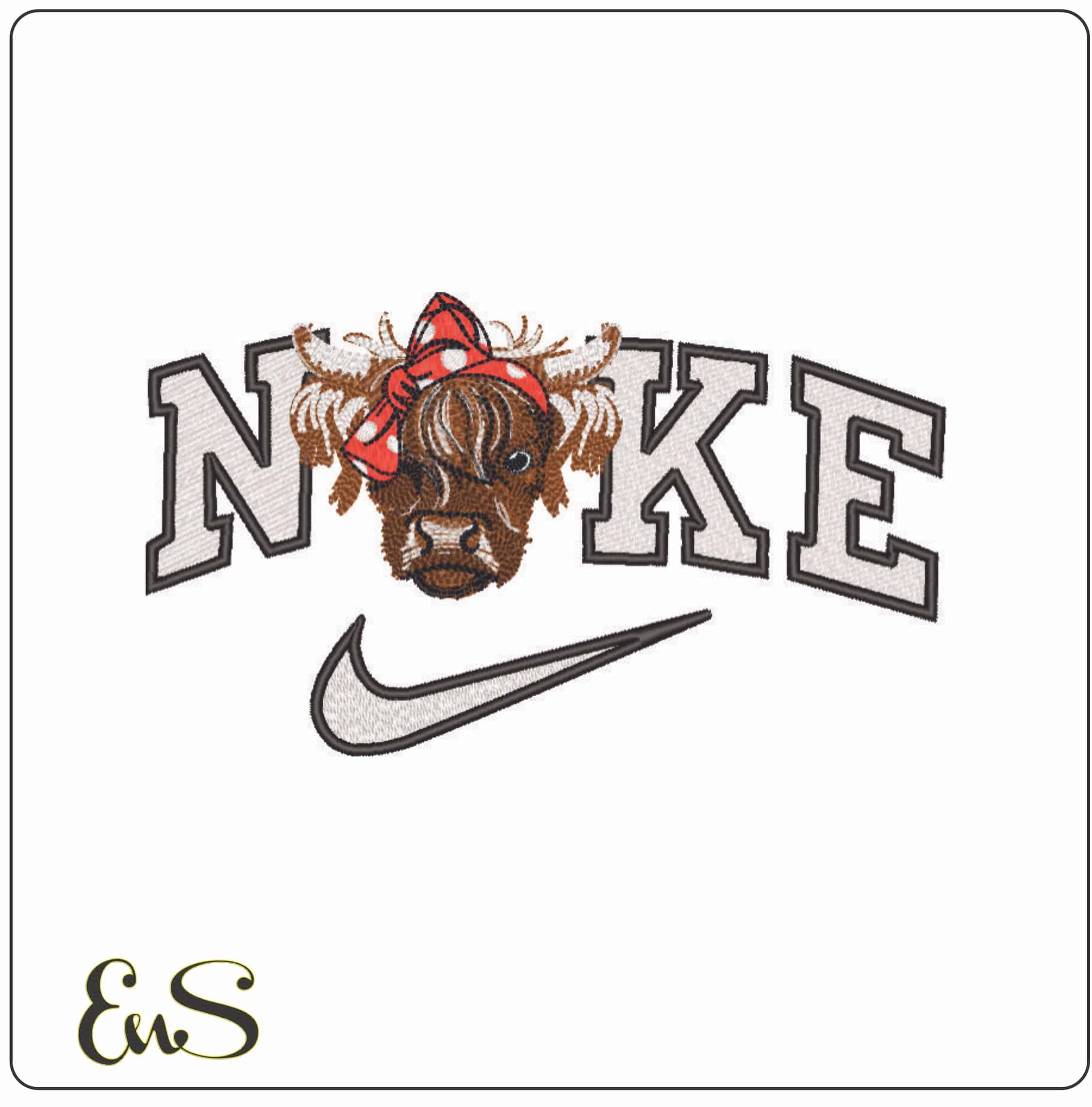 Nike Cow Face with Red Bow- Elegant embroidery design file - instant download