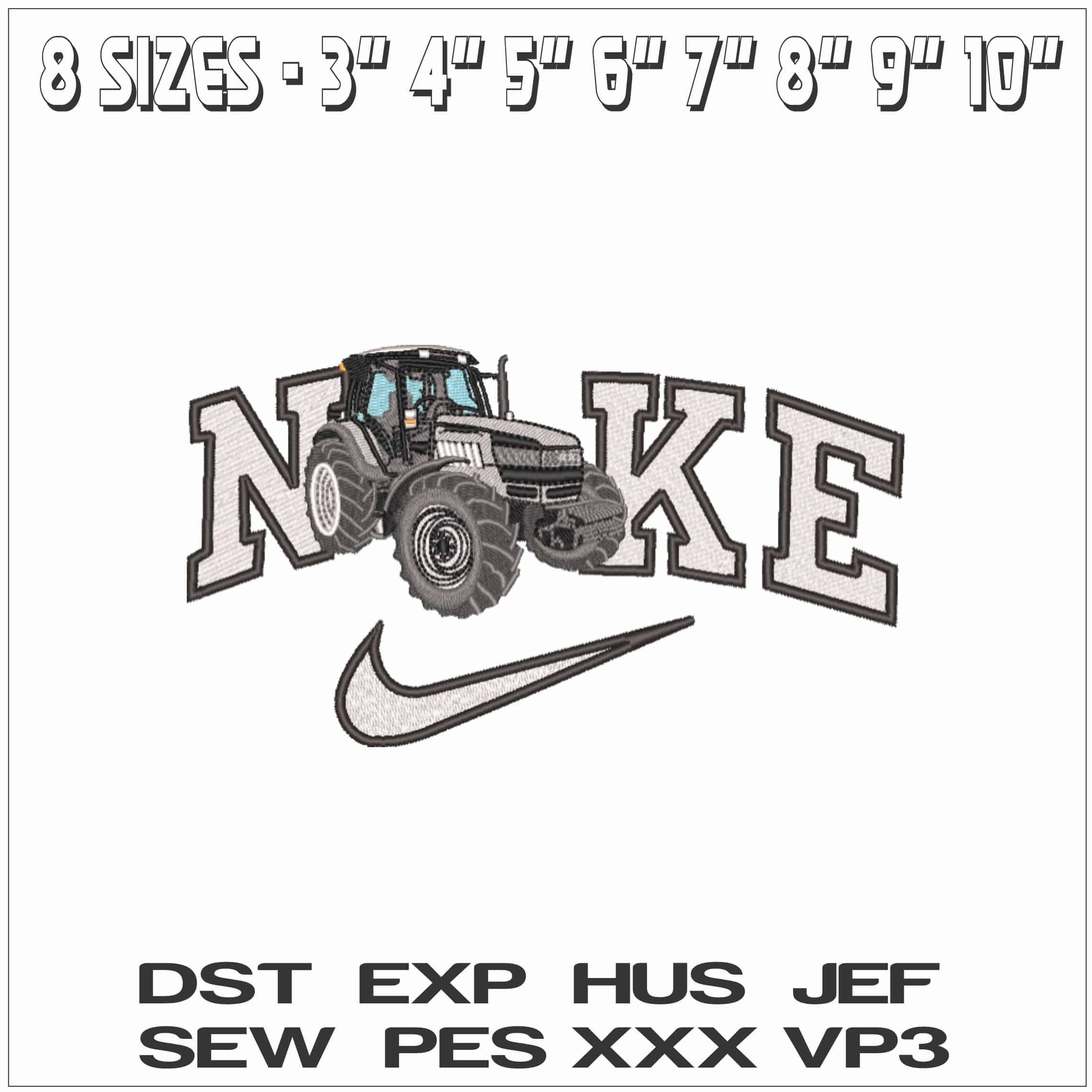 Nike Grey Tractor- Elegant embroidery design file - instant download — view 2