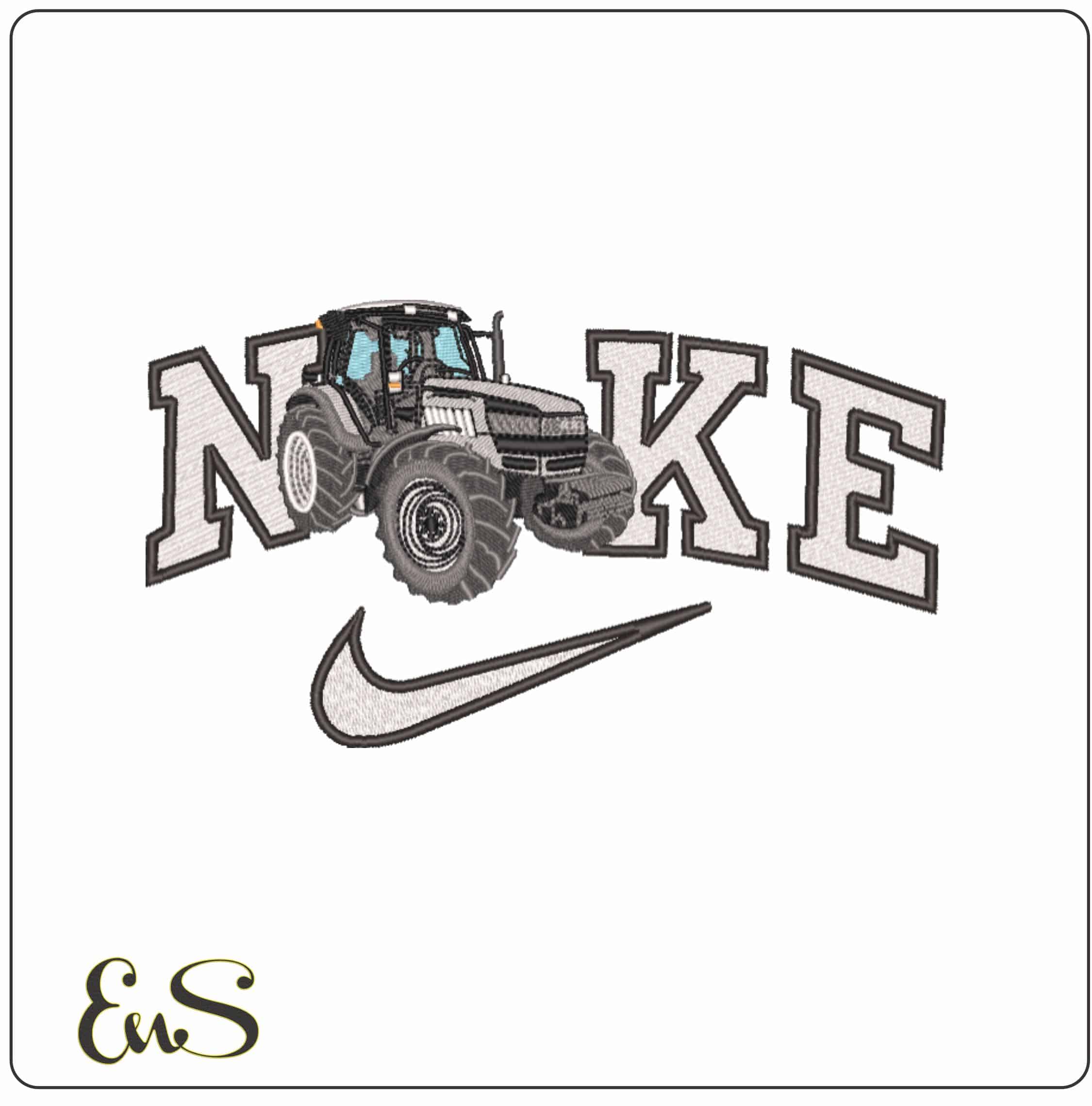 Nike Grey Tractor- Elegant embroidery design file - instant download