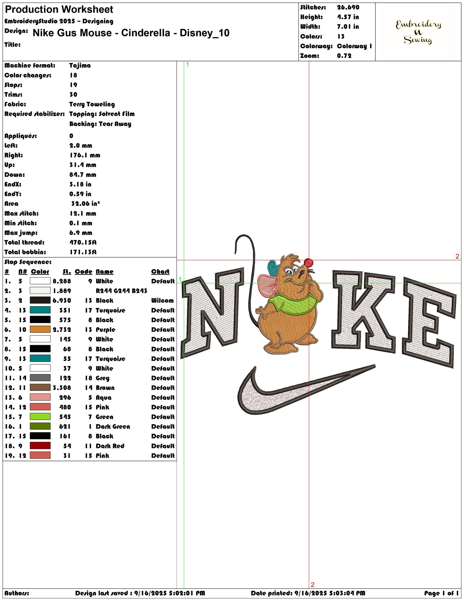 Nike Gus Mouse - Cinderella - Disney- Elegant embroidery design file - instant download — view 3