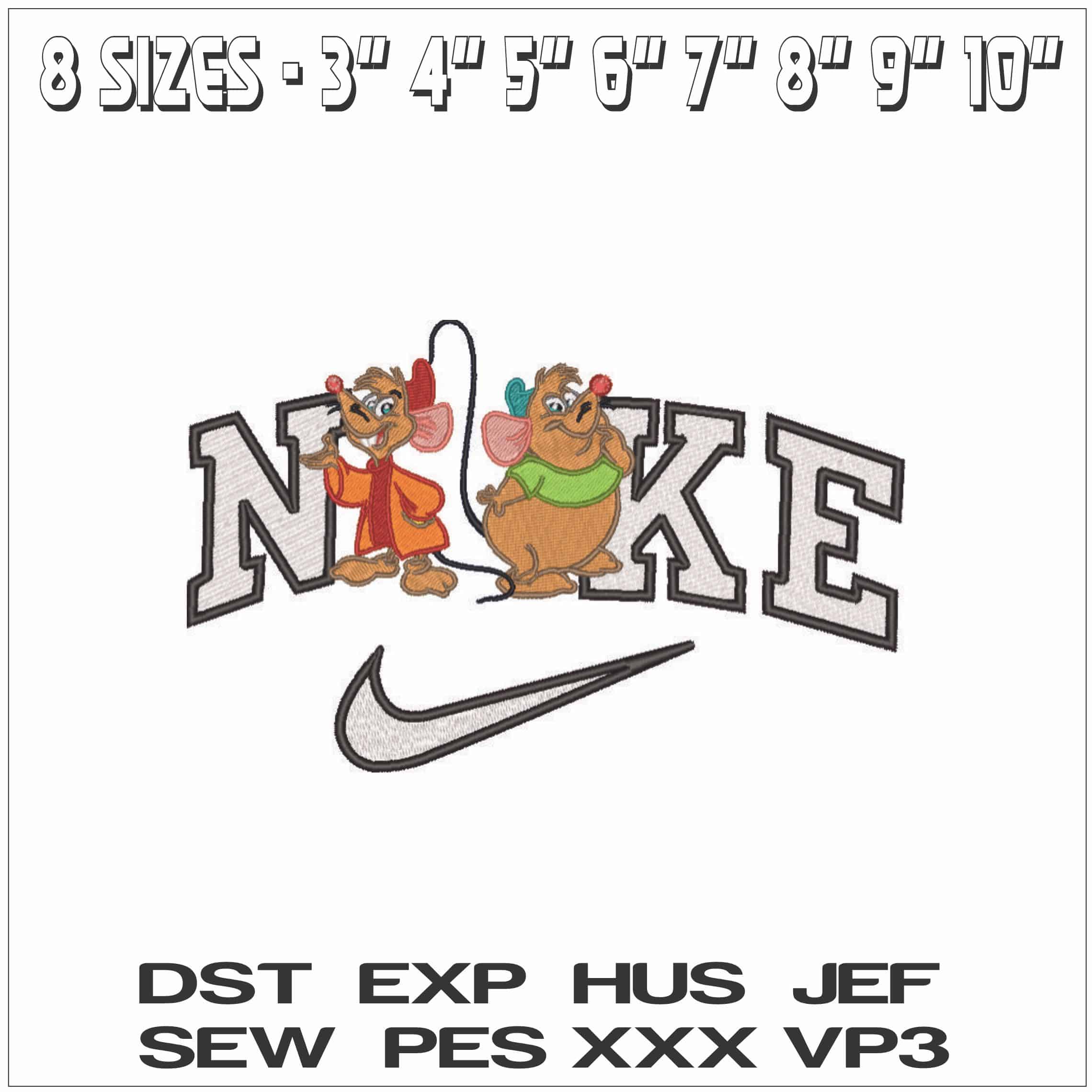 Nike Jaq and Gus Mouse - Cinderella - Disney- Elegant embroidery design file - instant download — view 2