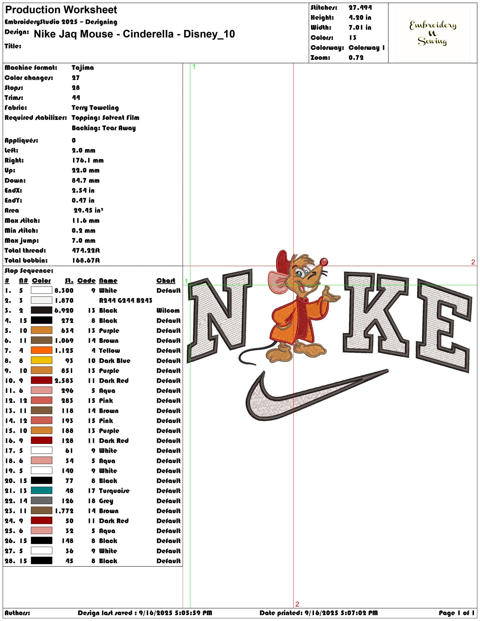 Nike Jaq Mouse - Cinderella - Disney- Elegant embroidery design file - instant download — view 3