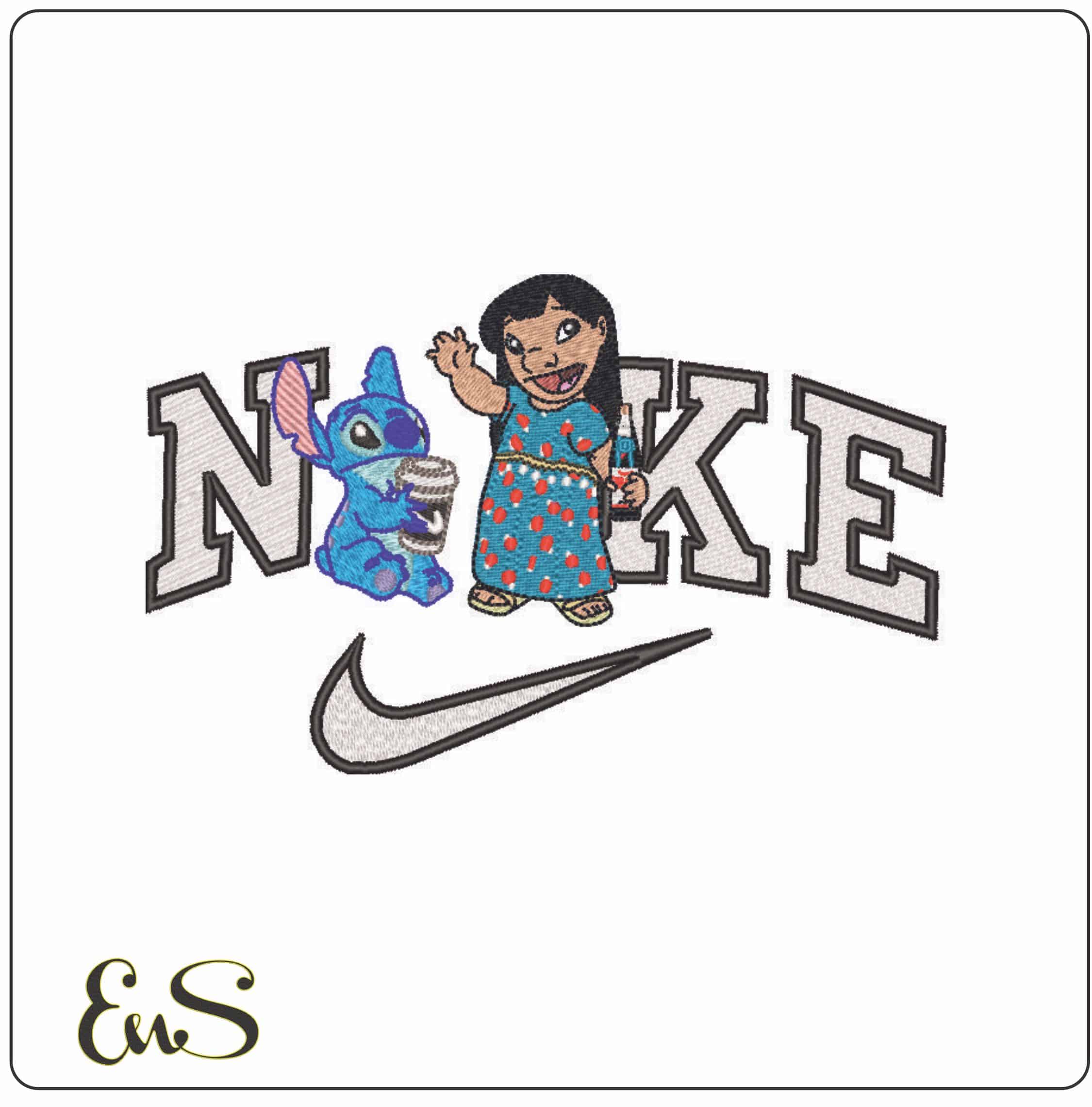 Nike Lilo and Stitch with drinks - Disney- Elegant embroidery design file - instant download