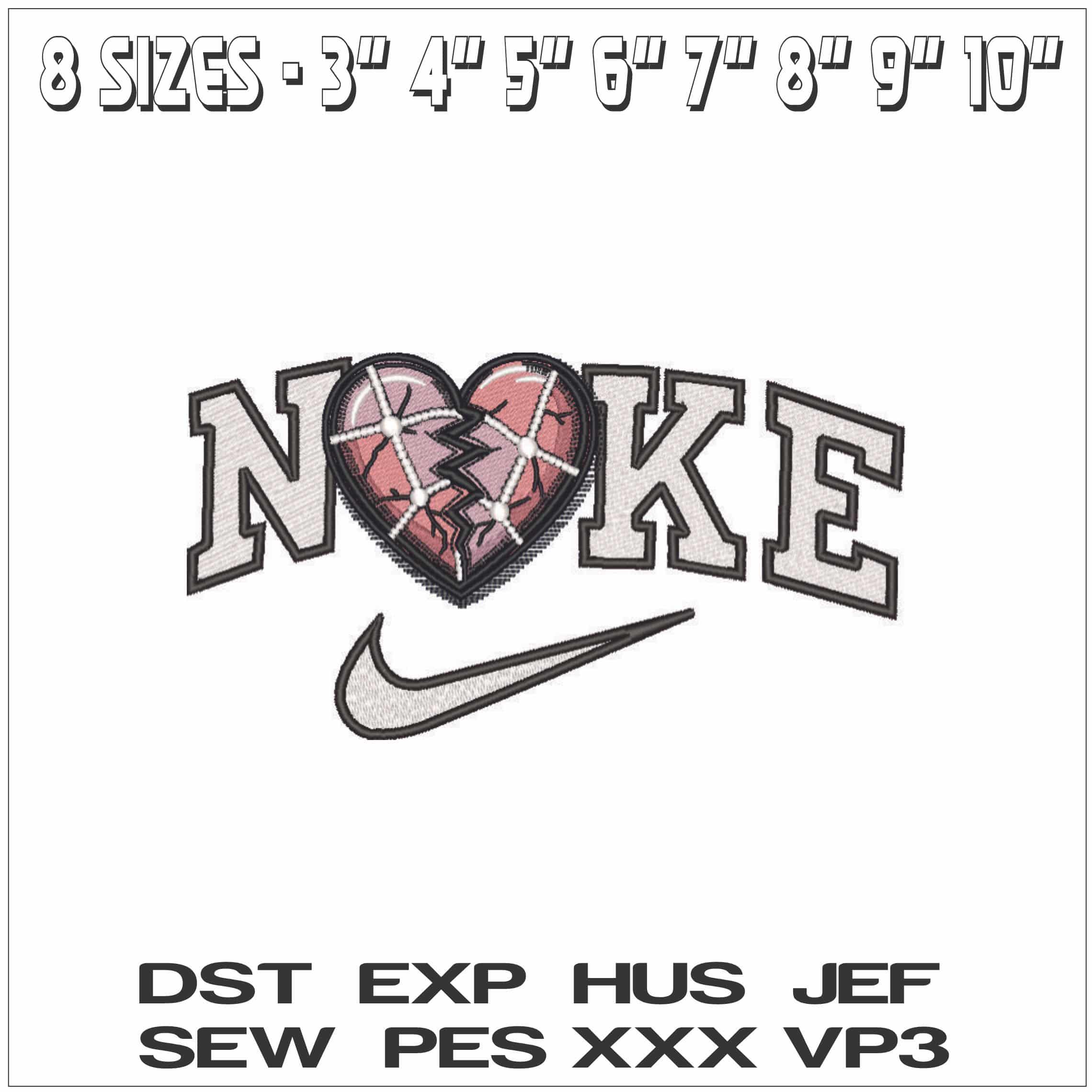 Nike Mended Heart- Elegant embroidery design file - instant download — view 2