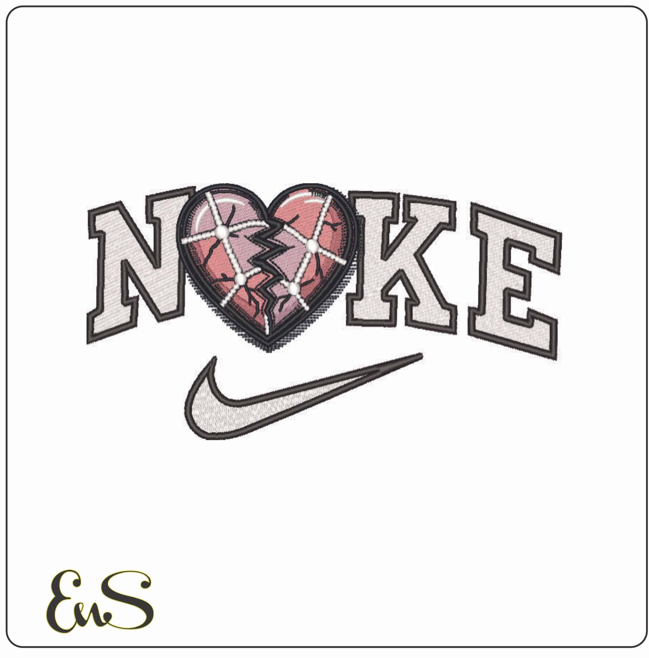 Nike Mended Heart- Elegant embroidery design file - instant download