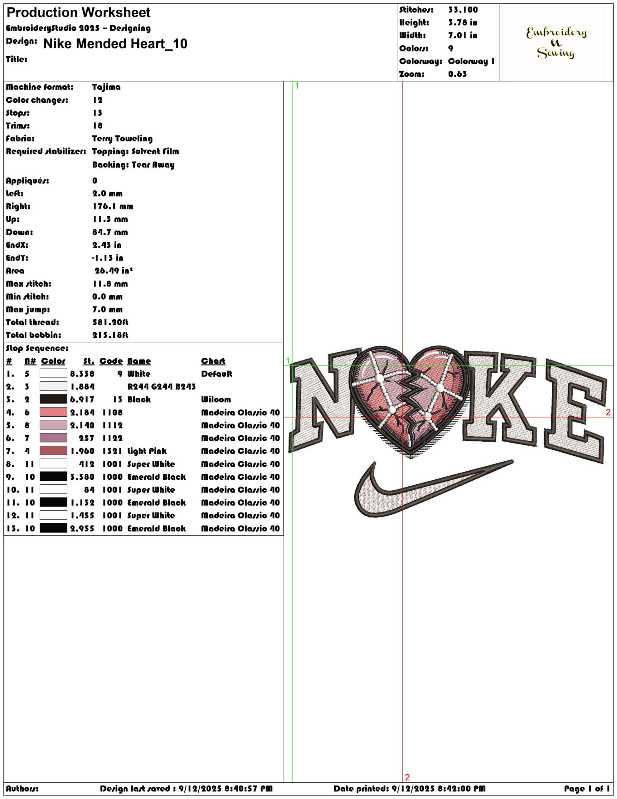 Nike Mended Heart- Elegant embroidery design file - instant download — view 3
