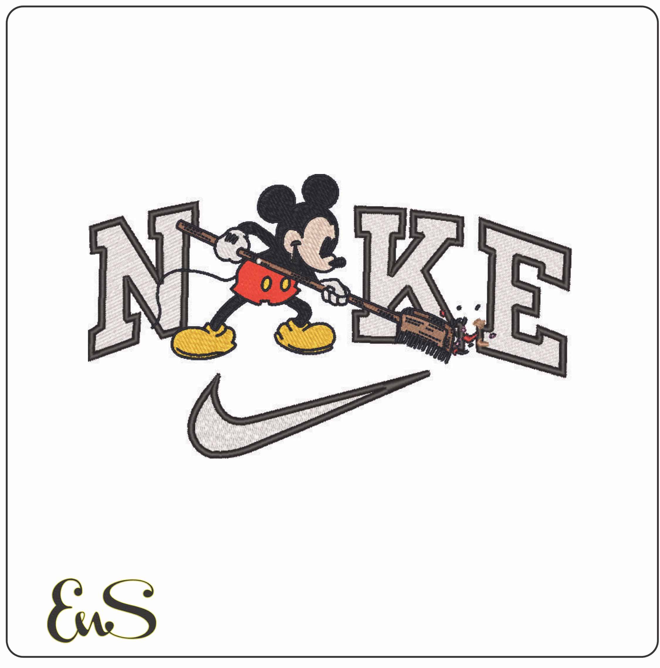 Nike Mickey Mouse sweeping- Elegant embroidery design file - instant download
