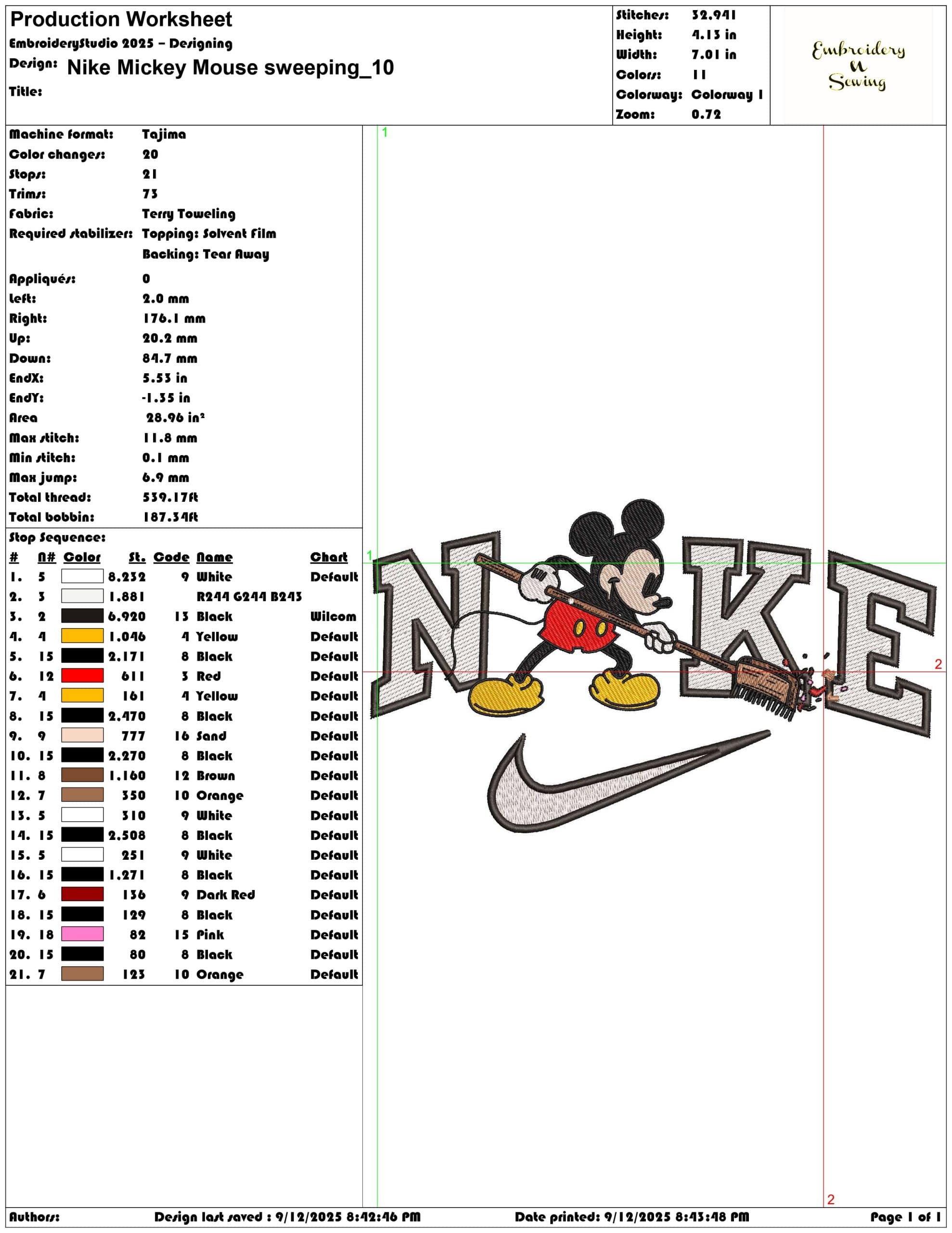 Nike Mickey Mouse sweeping- Elegant embroidery design file - instant download — view 3