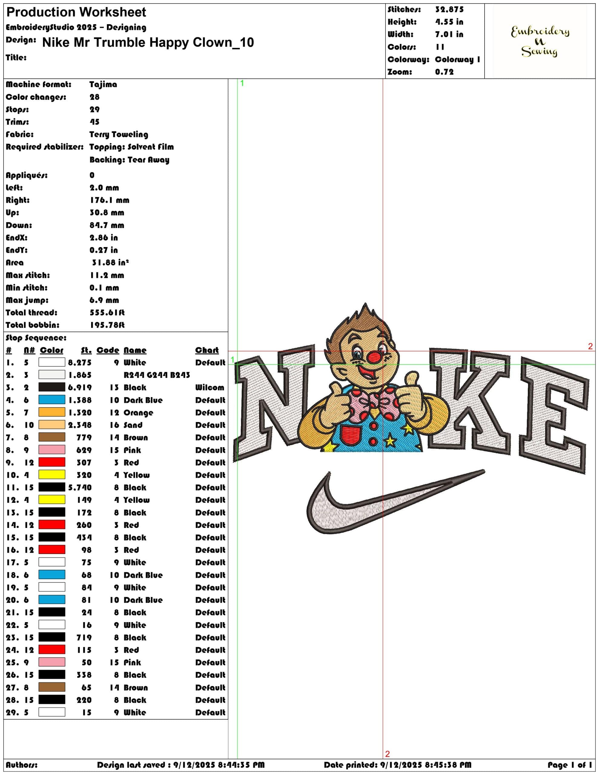 Nike Mr Trumble Happy Clown- Elegant embroidery design file - instant download — view 3