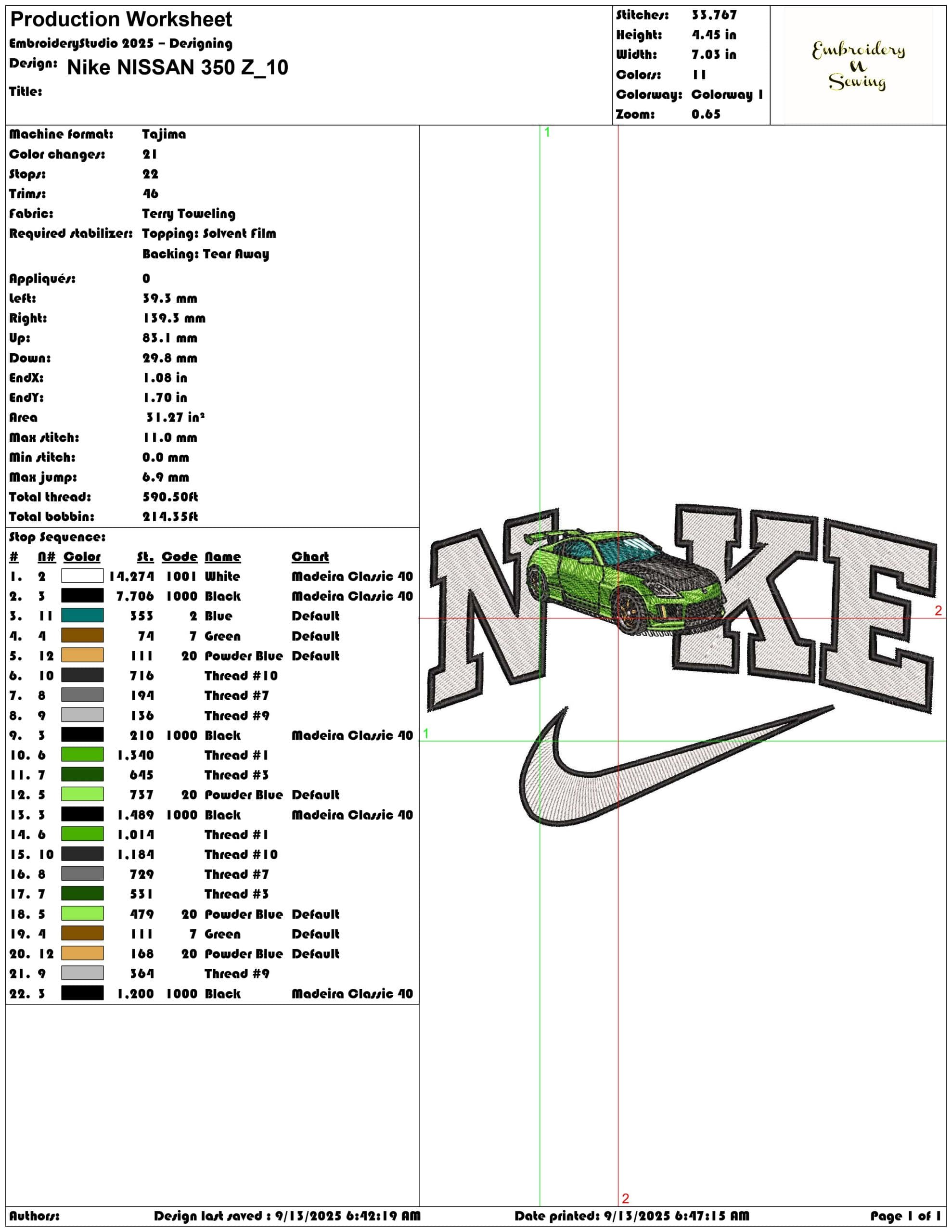 Nike NISSAN 350 Z- Elegant embroidery design file - instant download — view 3