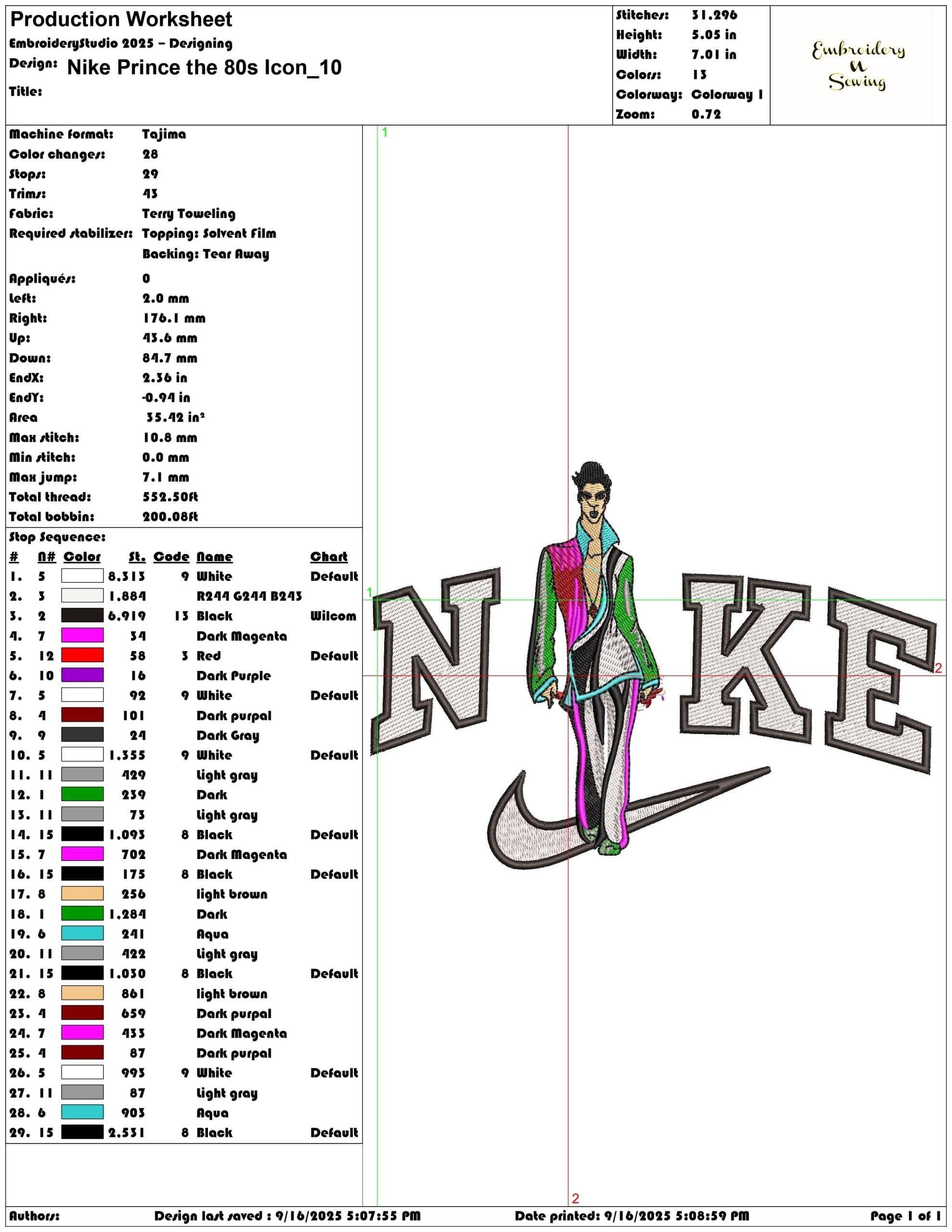 Nike Prince the 80s Icon- Elegant embroidery design file - instant download — view 3