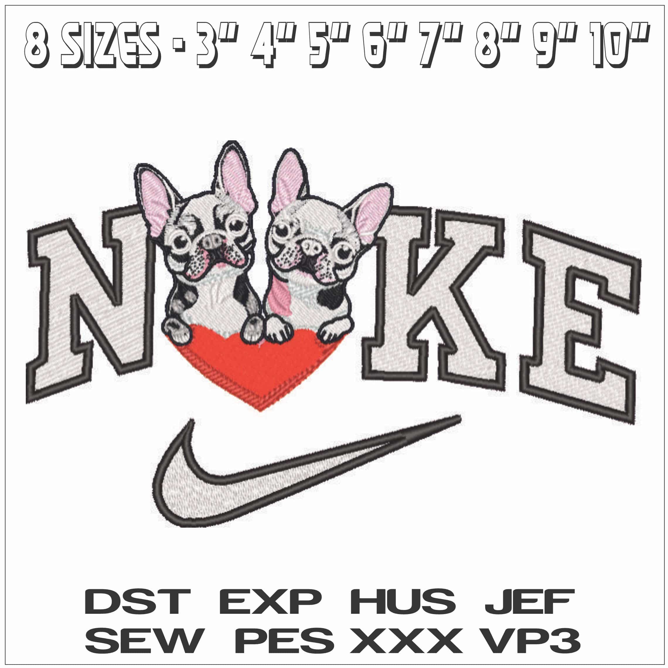 Nike Pug Puppy Love- Elegant embroidery design file - instant download — view 2