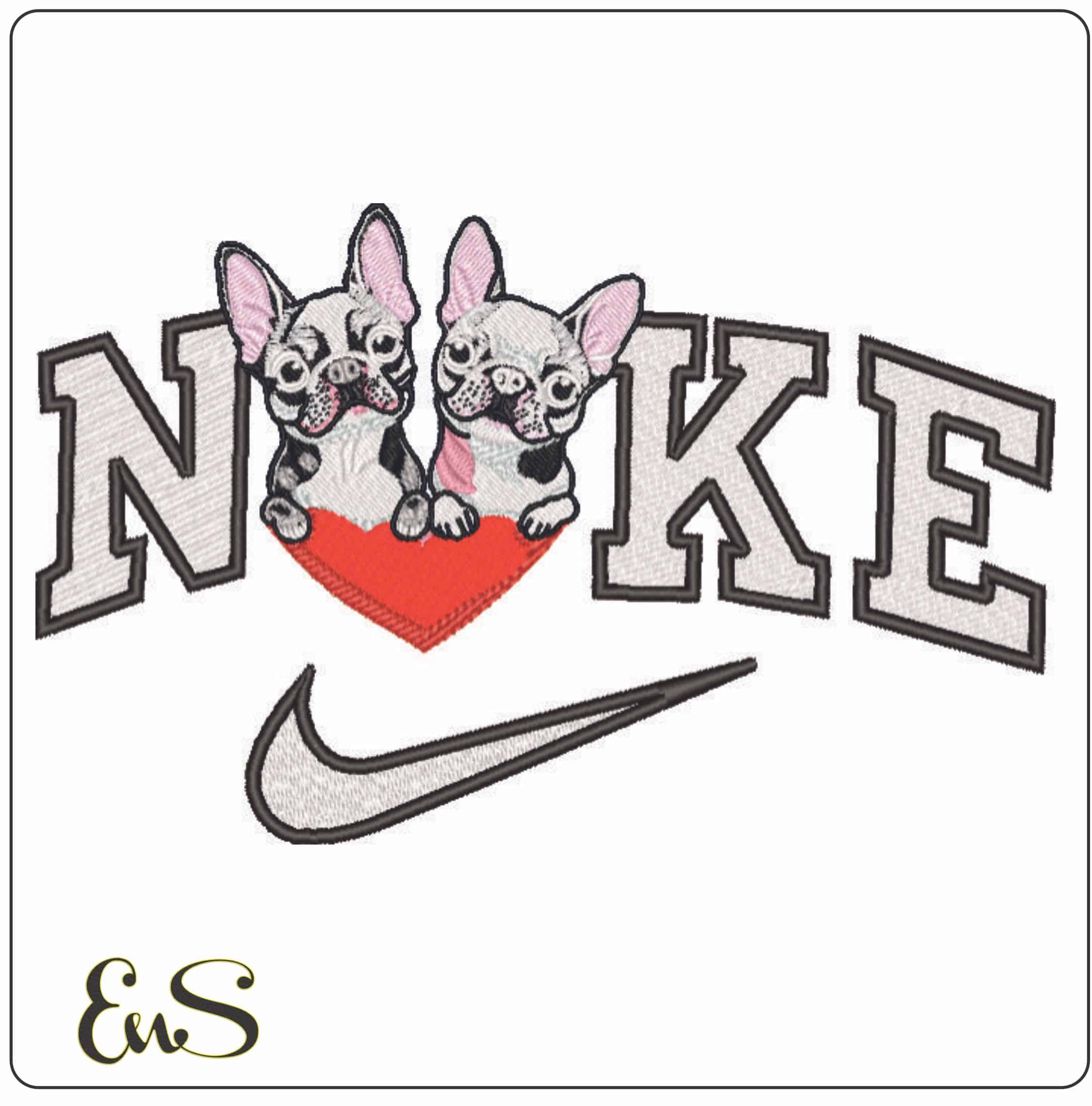 Nike Pug Puppy Love- Elegant embroidery design file - instant download