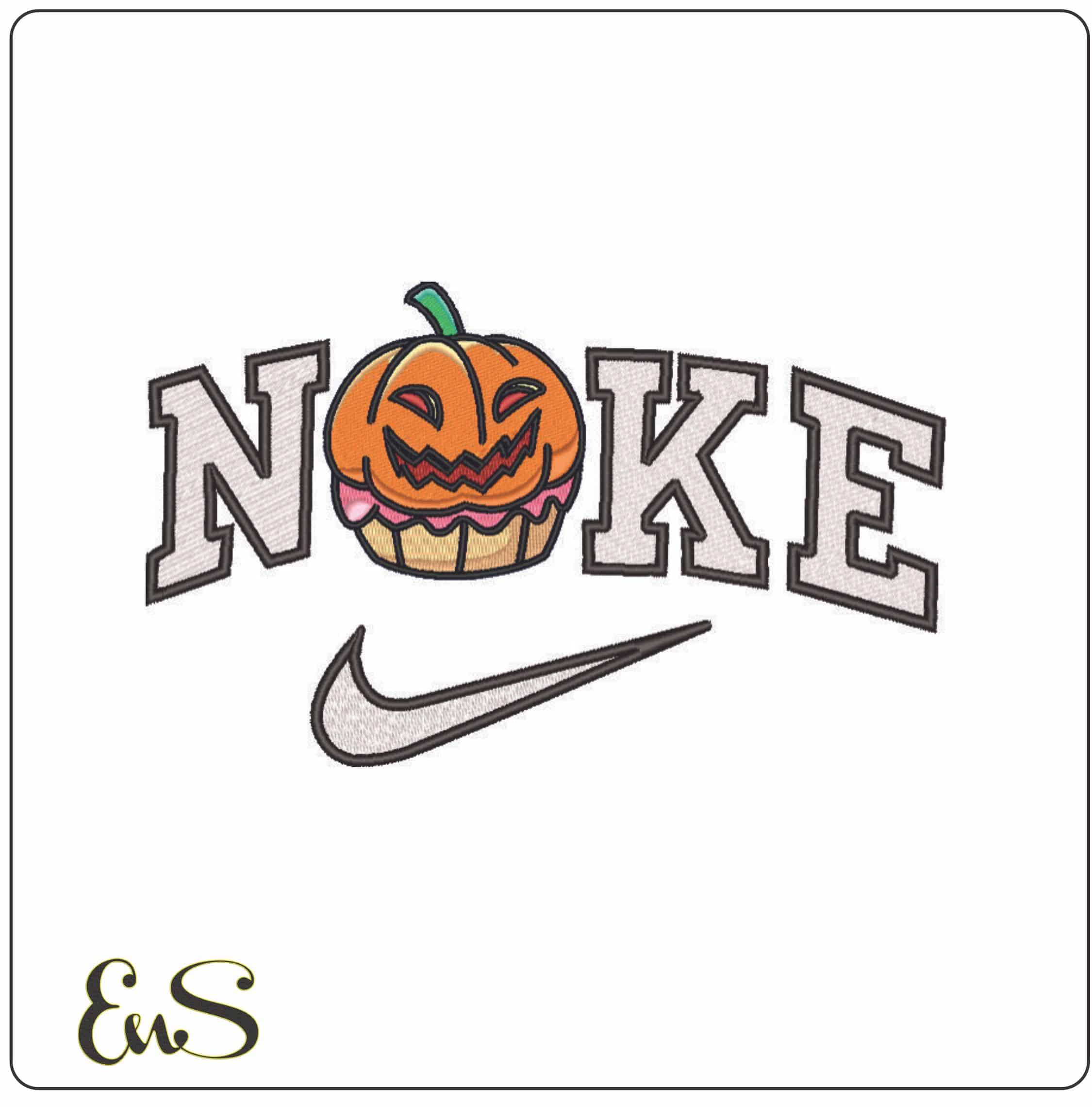 Nike Pumpkin Face Halloween Cupcakes- Elegant embroidery design file - instant download