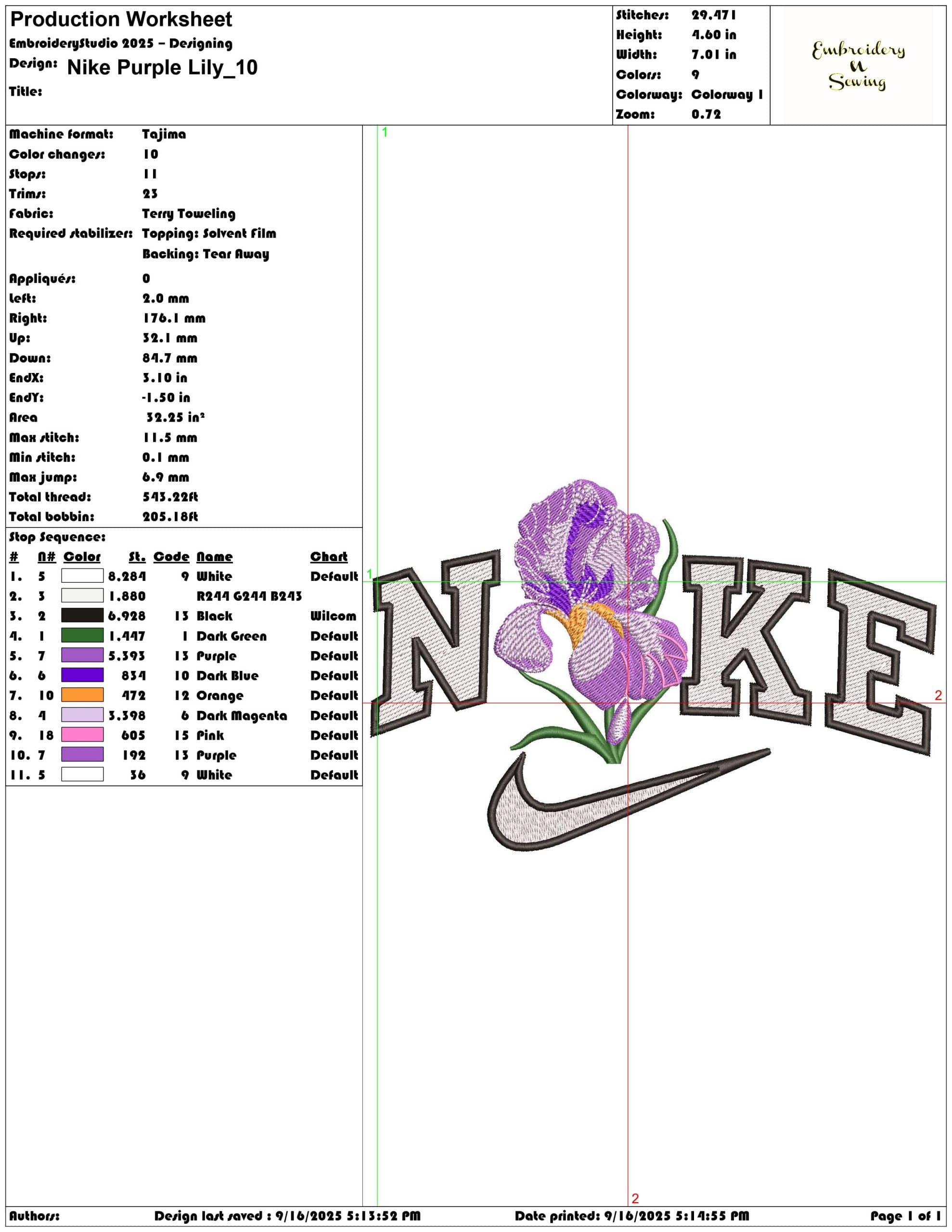 Nike Purple Lily- Elegant embroidery design file - instant download — view 3
