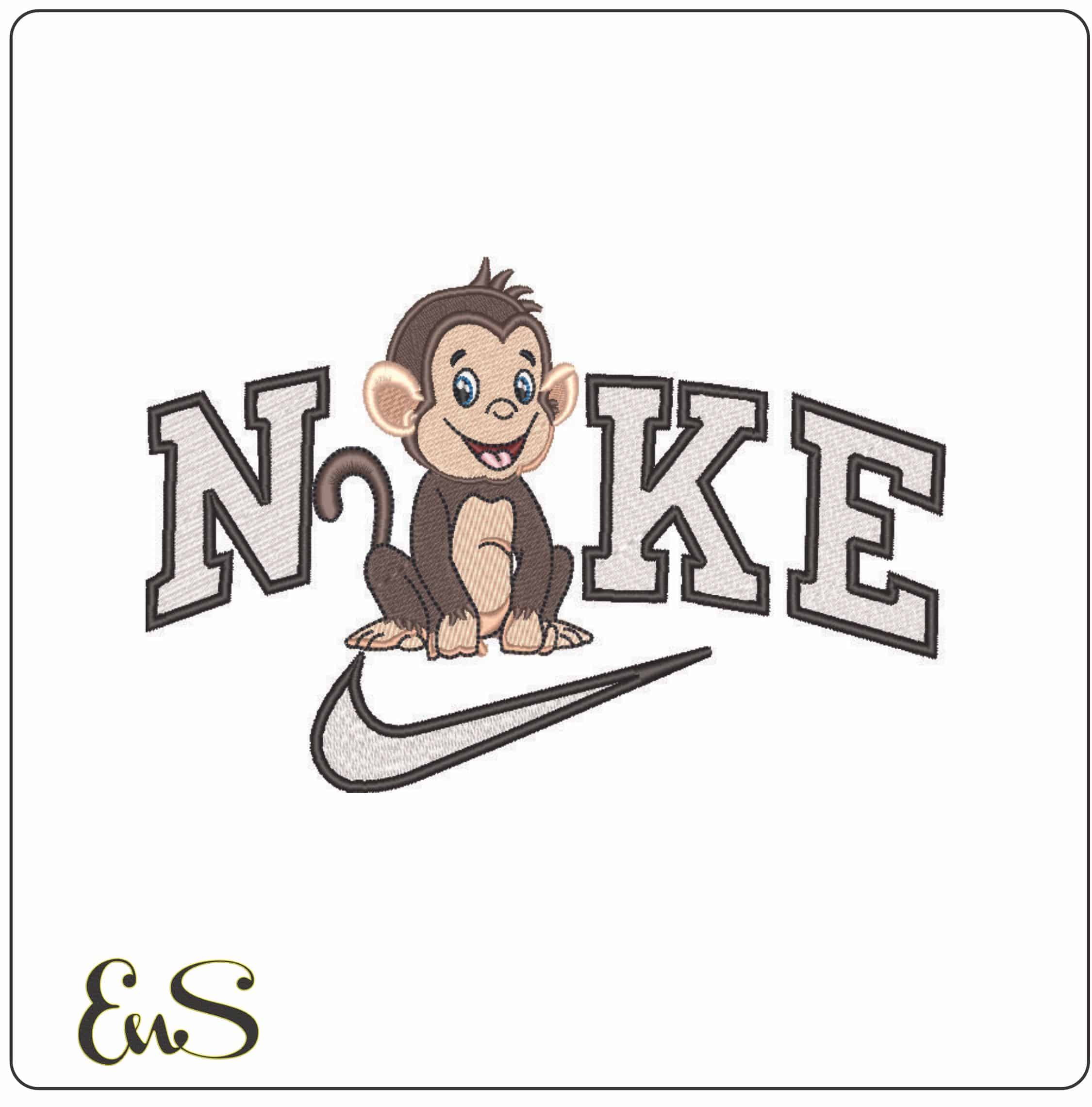 Nike The Cheeky Monkey- Elegant embroidery design file - instant download