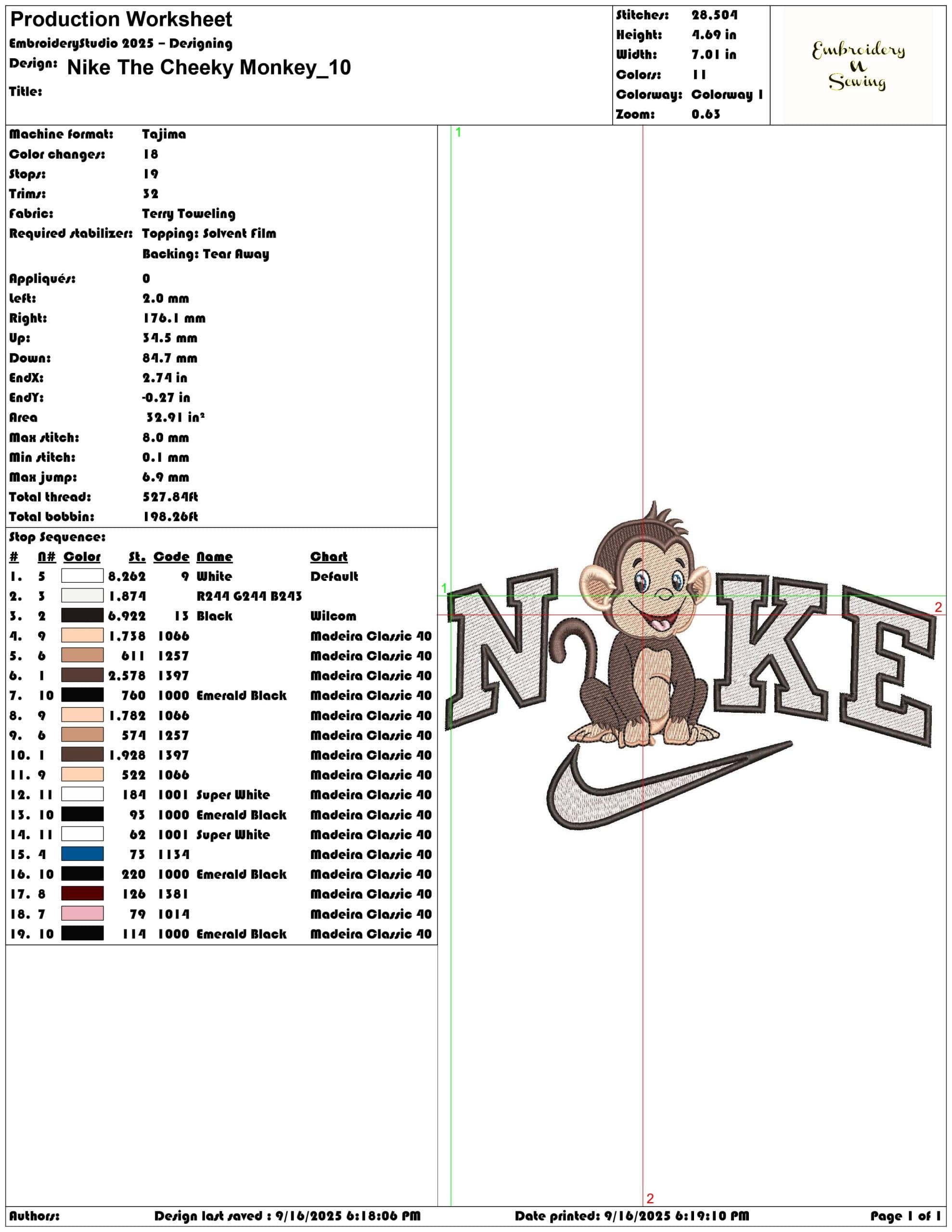 Nike The Cheeky Monkey- Elegant embroidery design file - instant download — view 3