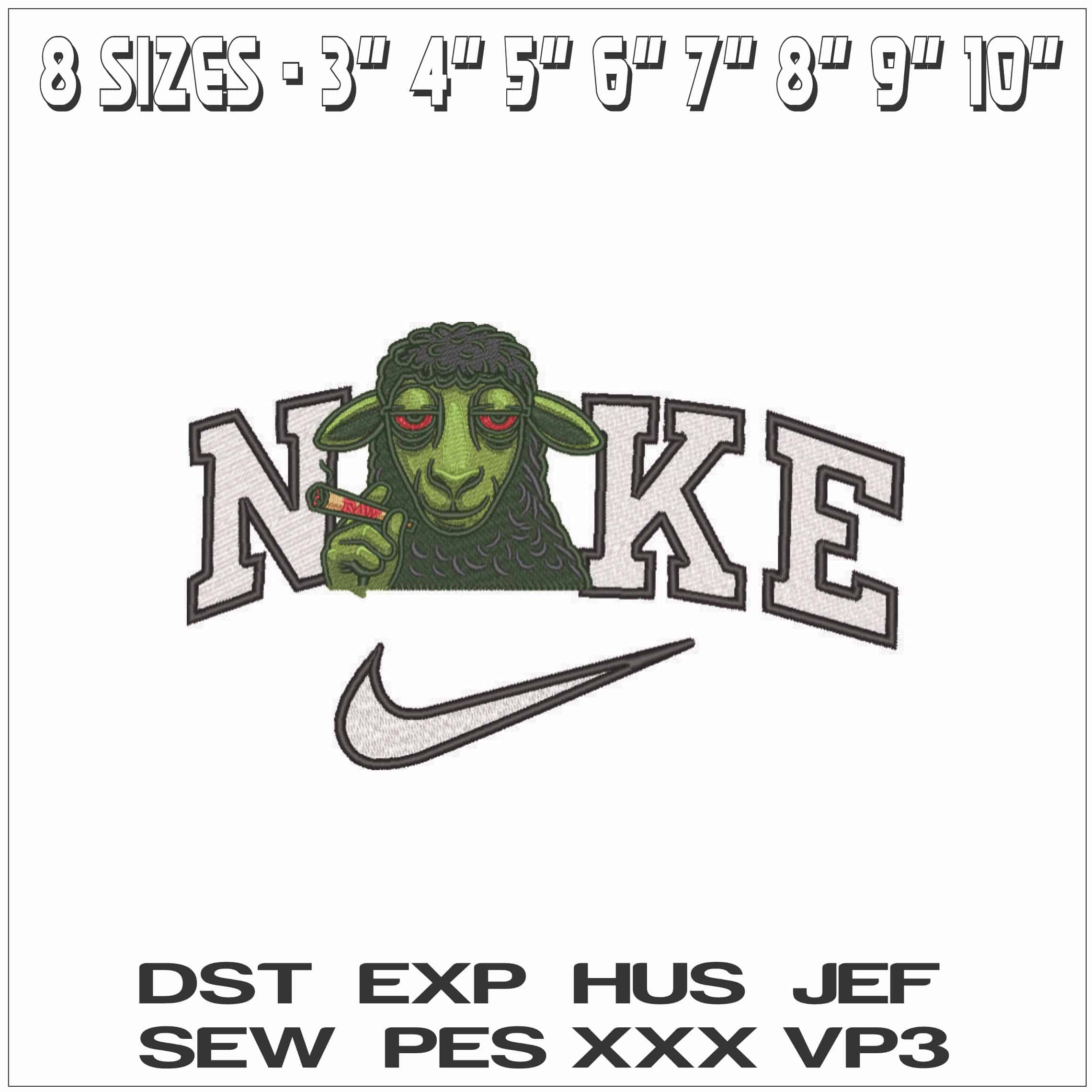 Nike The Green Sheep Smoking Joint- Elegant embroidery design file - instant download — view 2