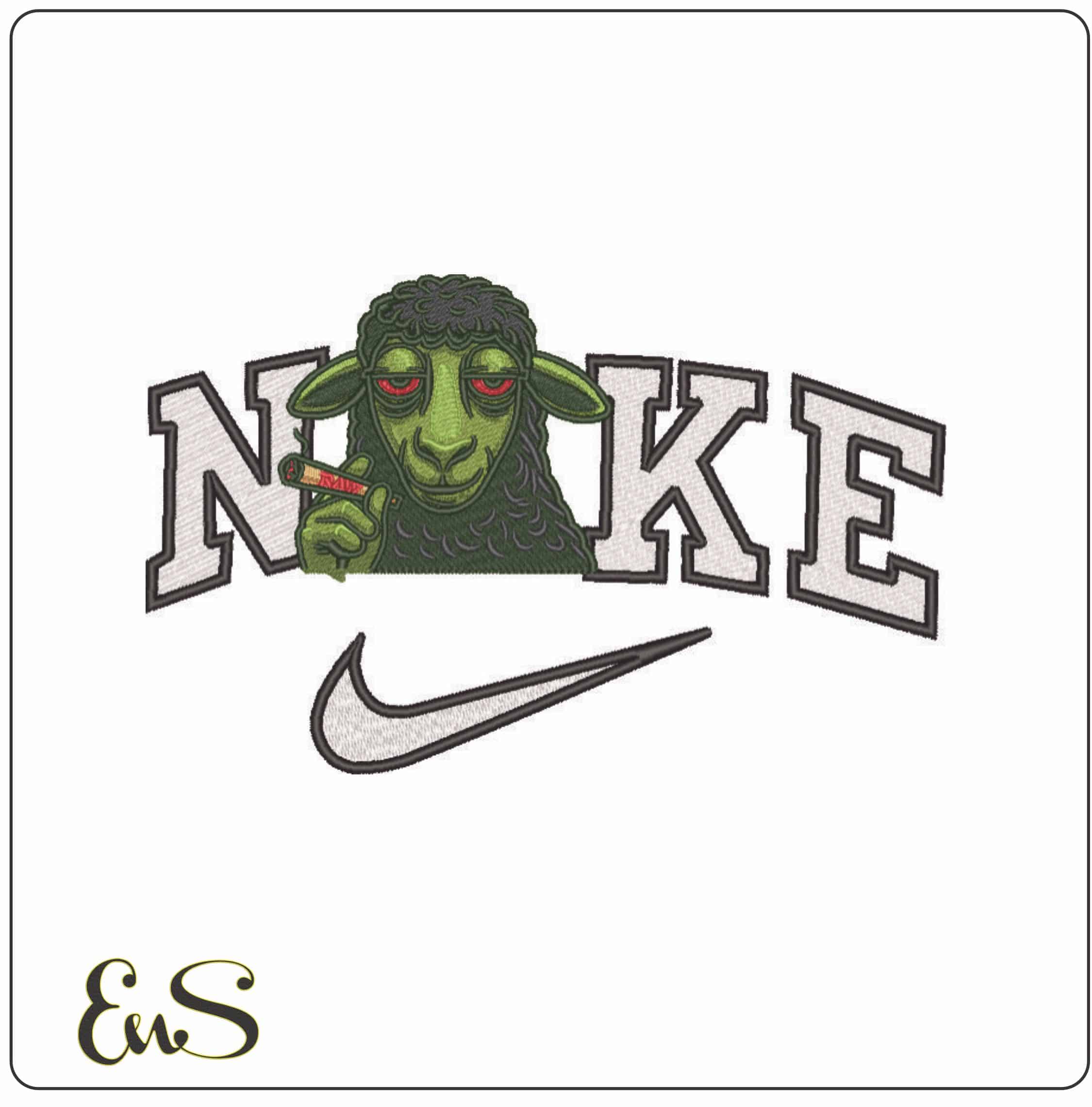 Nike The Green Sheep Smoking Joint- Elegant embroidery design file - instant download