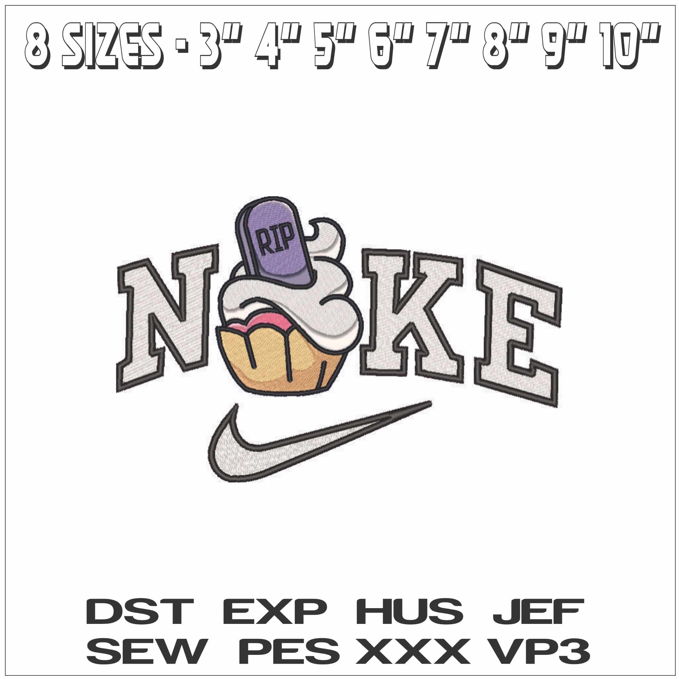 Nike Tomb Stone Halloween Cupcakes- Elegant embroidery design file - instant download — view 2